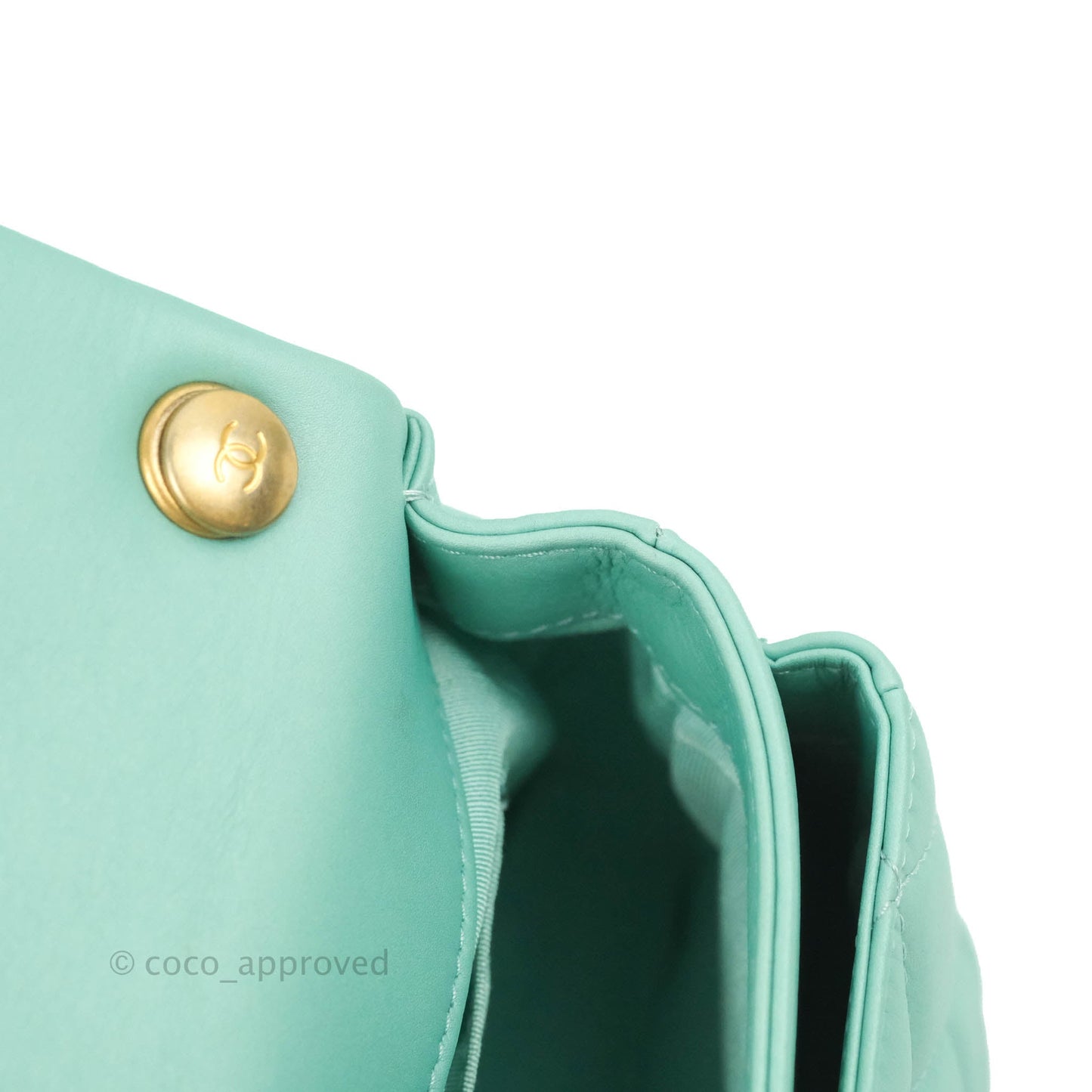 Chanel Quilted Small Day Trip Tiffany Blue Green Lambskin Aged Gold Hardware