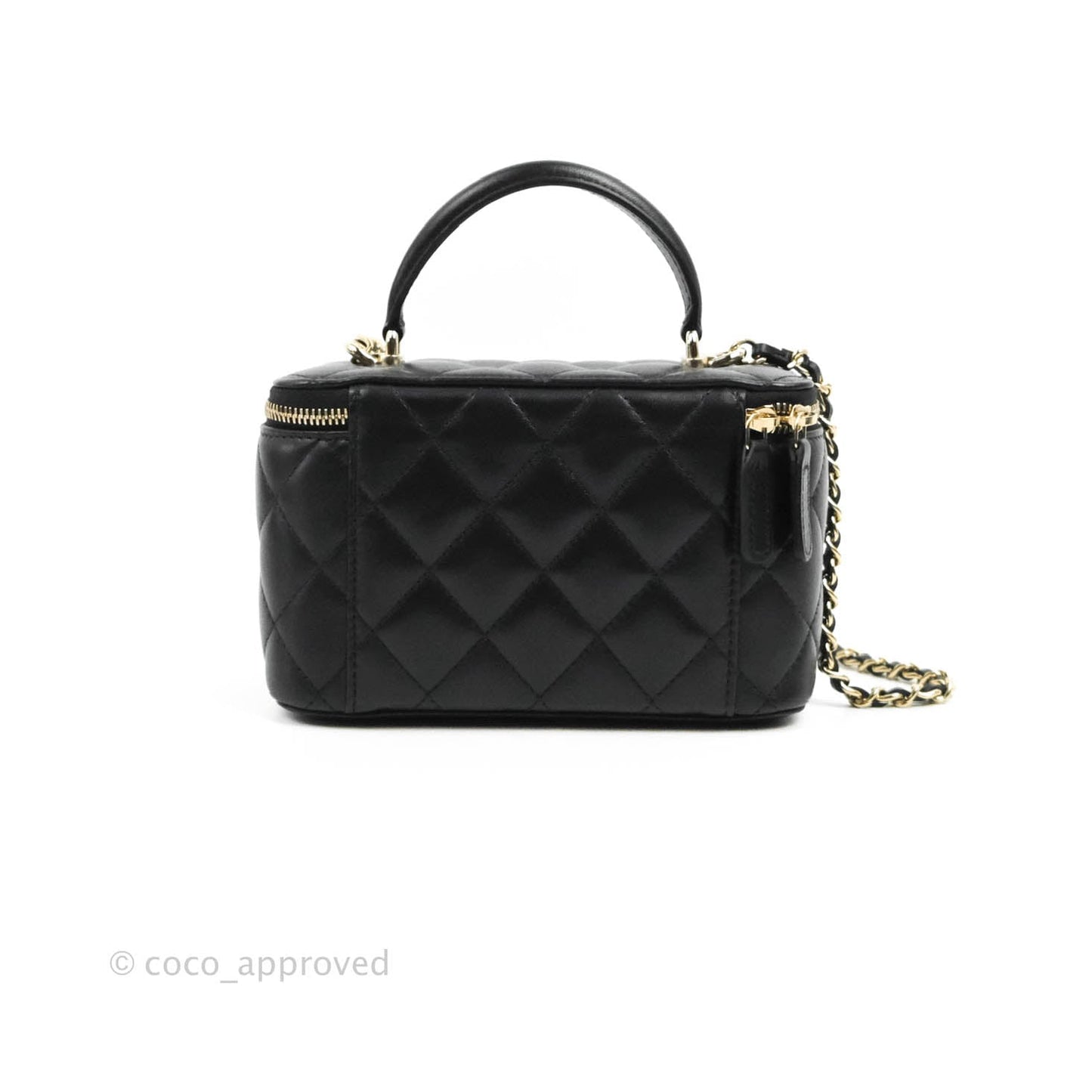 Chanel Vanity Rectangular Top Handle Black Lambskin Gold Hardware