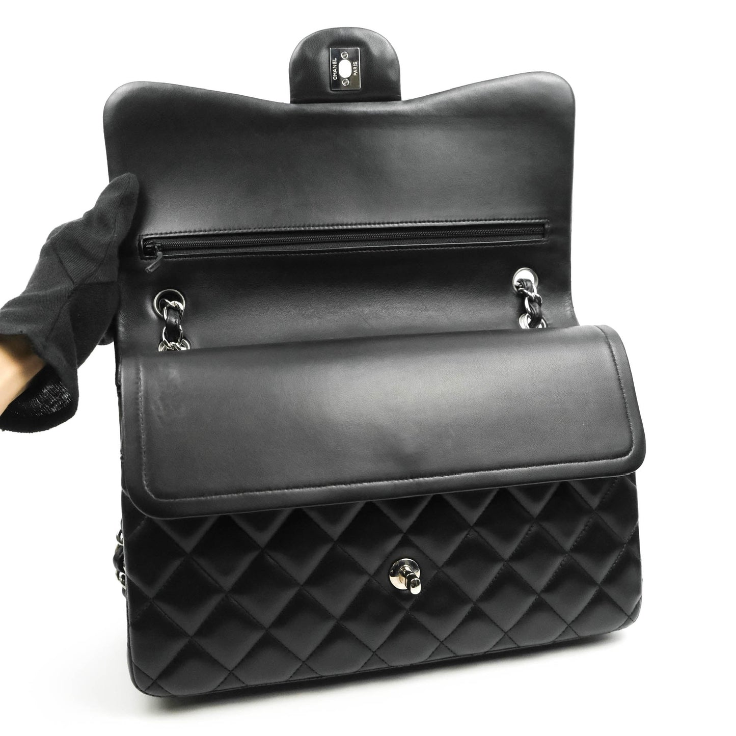 Chanel Jumbo Double Flap Black Lambskin Silver Hardware⁣⁣