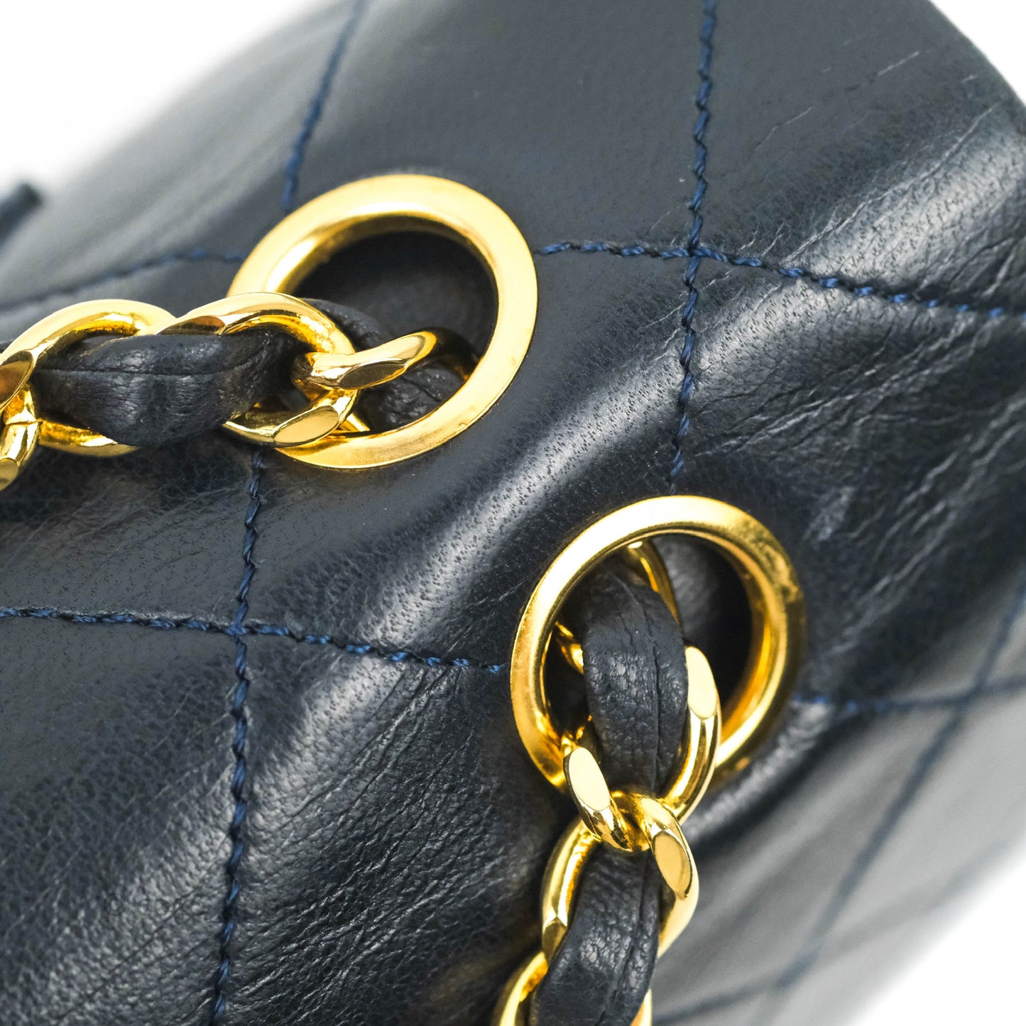 Chanel Classic Vintage Medium M/L Flap Navy Lambskin 24K Gold Hardware