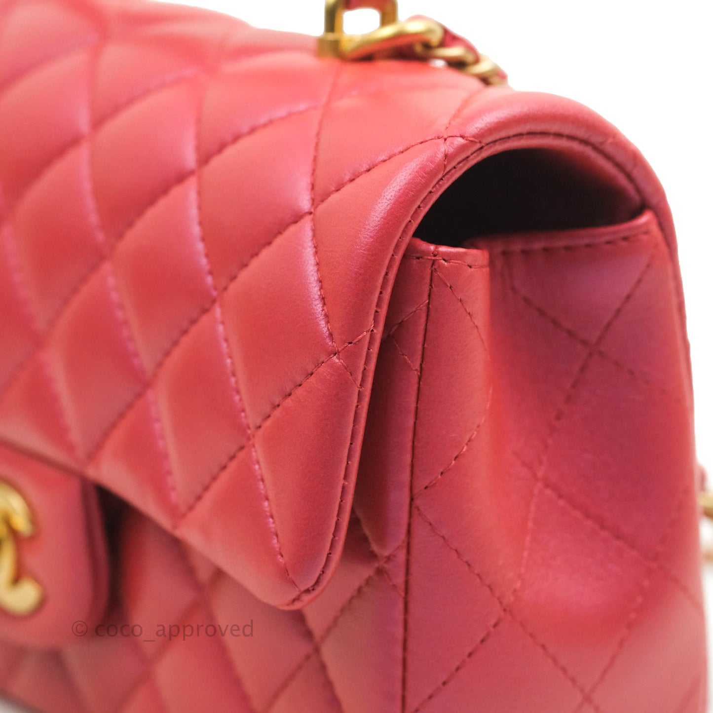 Chanel Top Handle Mini Rectangular Flap Bag Iridescent Red Lambskin Gold Hardware
