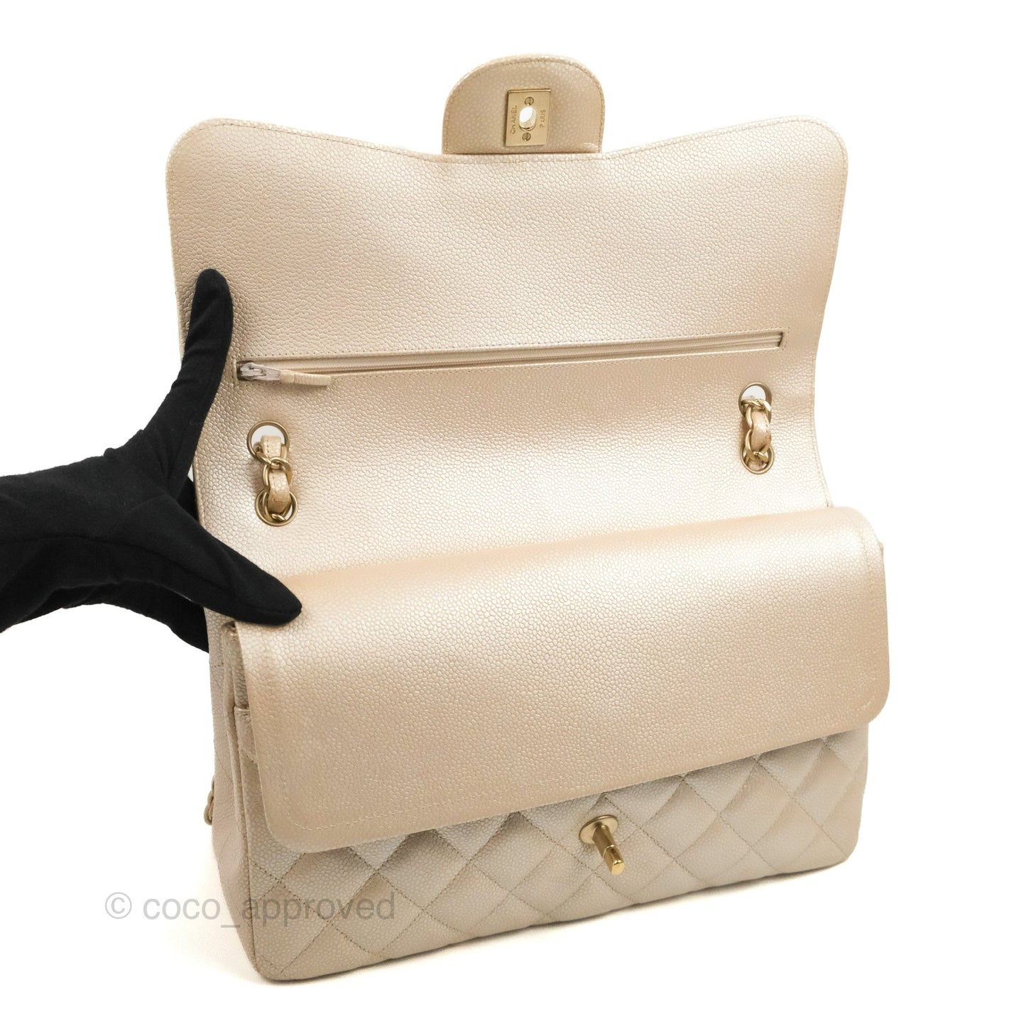 Chanel Jumbo Double Flap Iridescent Pearly Caviar Gold Hardware⁣⁣