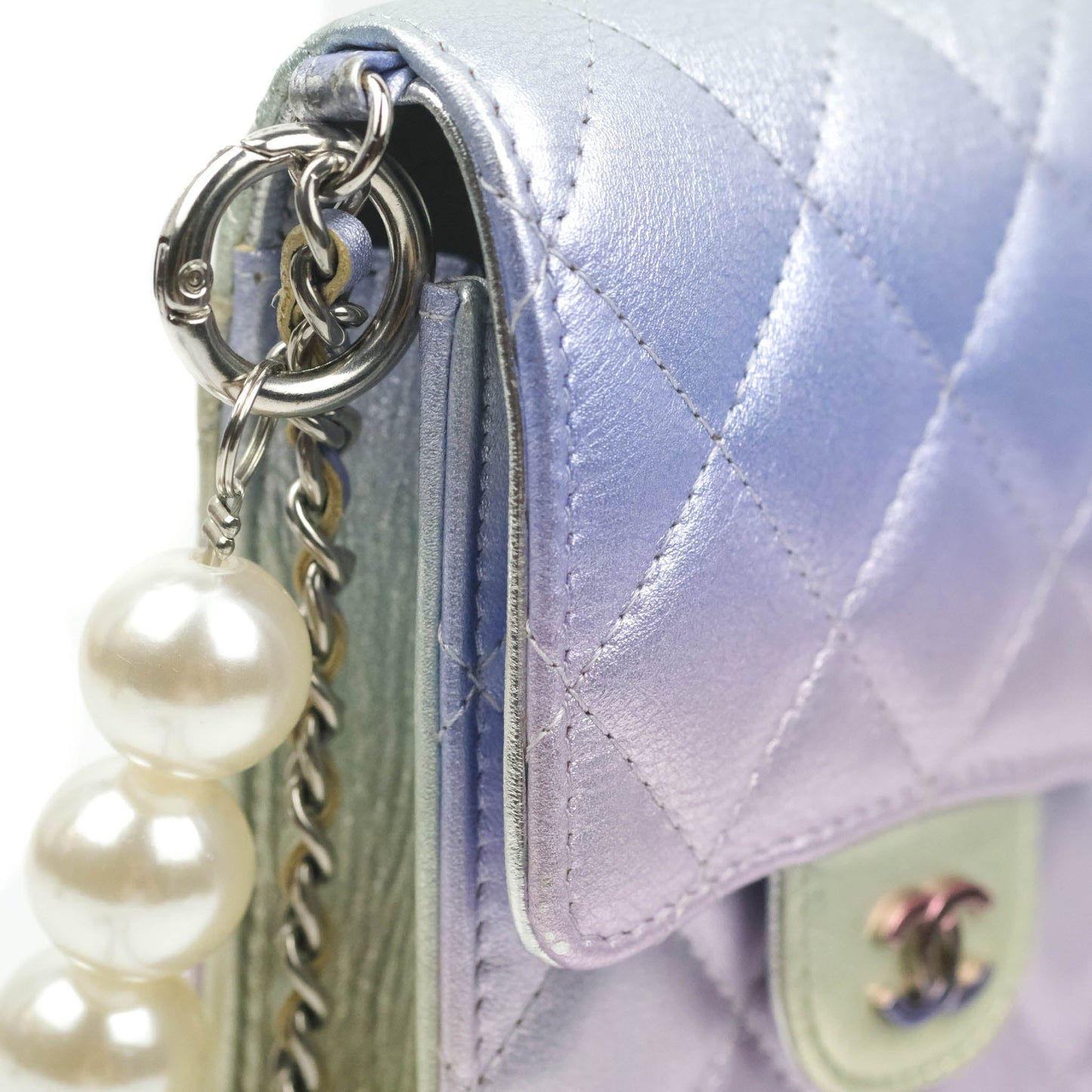 Chanel Classic Quilted Metallic Rainbow Lambskin Phone Holder Rainbow Hardware
