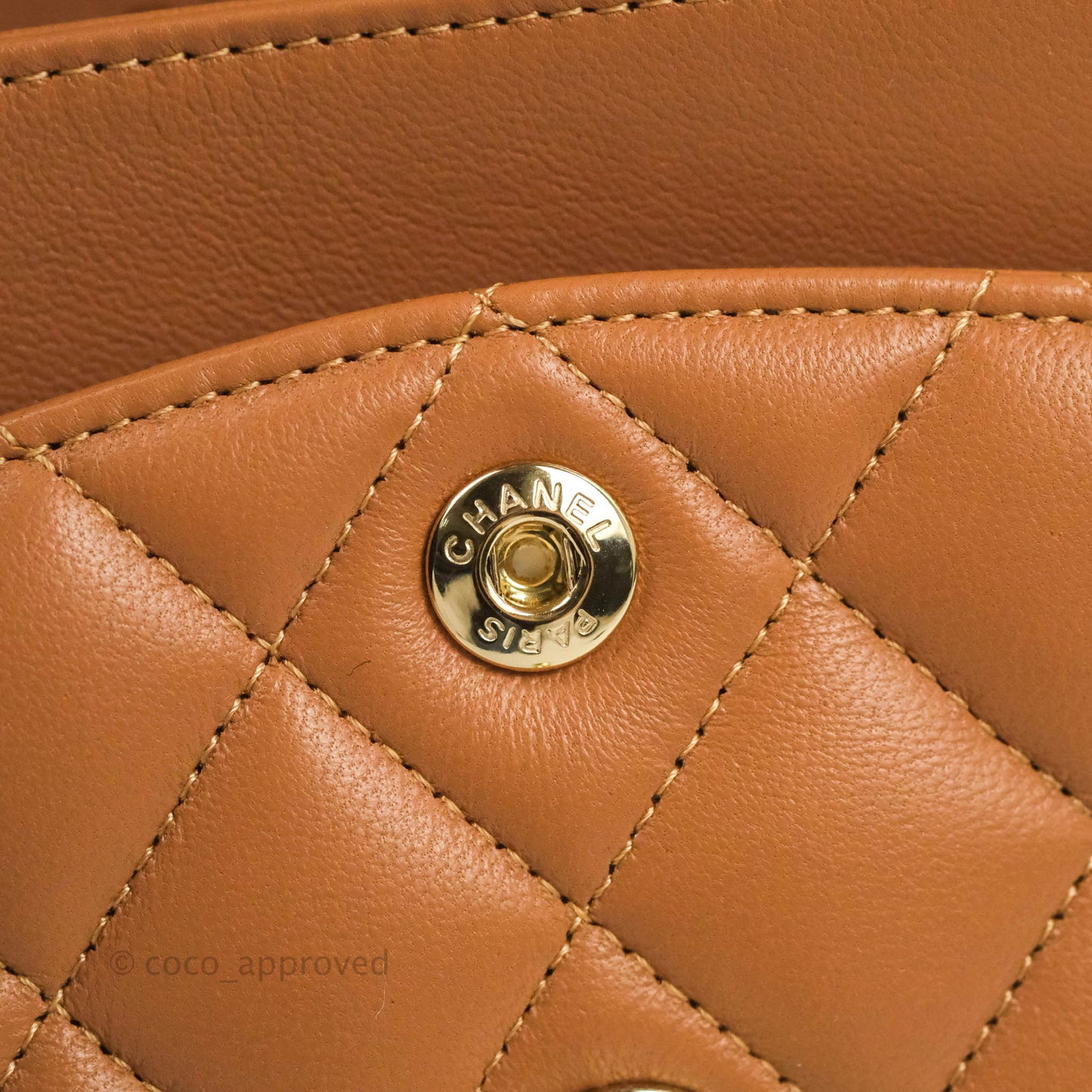 Chanel Small Classic Quilted Flap Dark Beige Caramel Lambskin Gold Hardware 22S