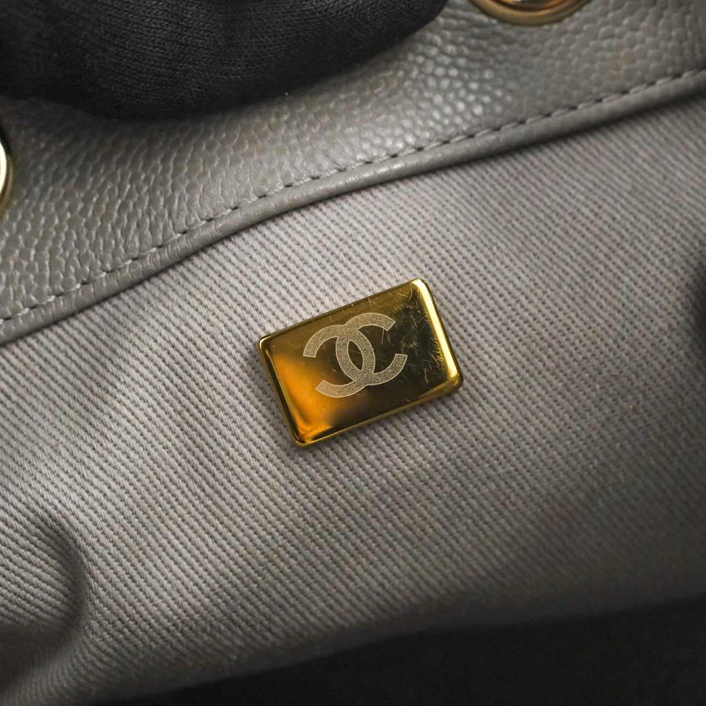 Chanel Business Affinity Drawstring Bucket Bag Grey Caviar Gold Hardware