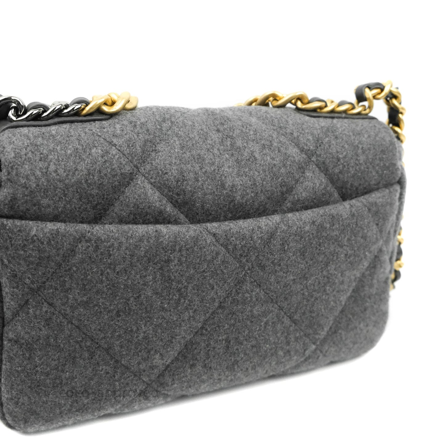 Chanel 19 Small Grey Wool Fabric Mixed Hardware