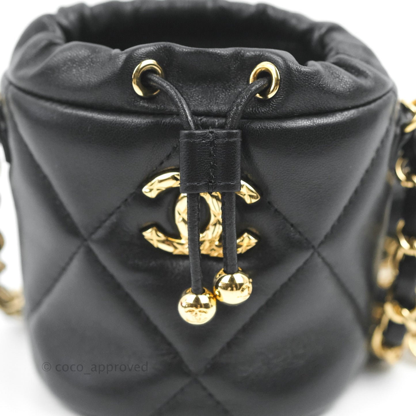 Chanel Mini Bucket Bag with Fluffy Chain Black Lambskin Gold Hardware