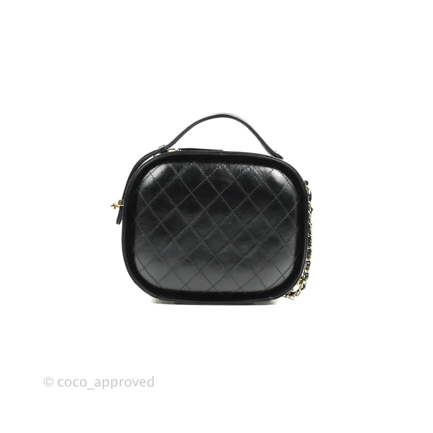 Chanel Small Round Vanity Case Bag Black Crumpled Calfskin 19C