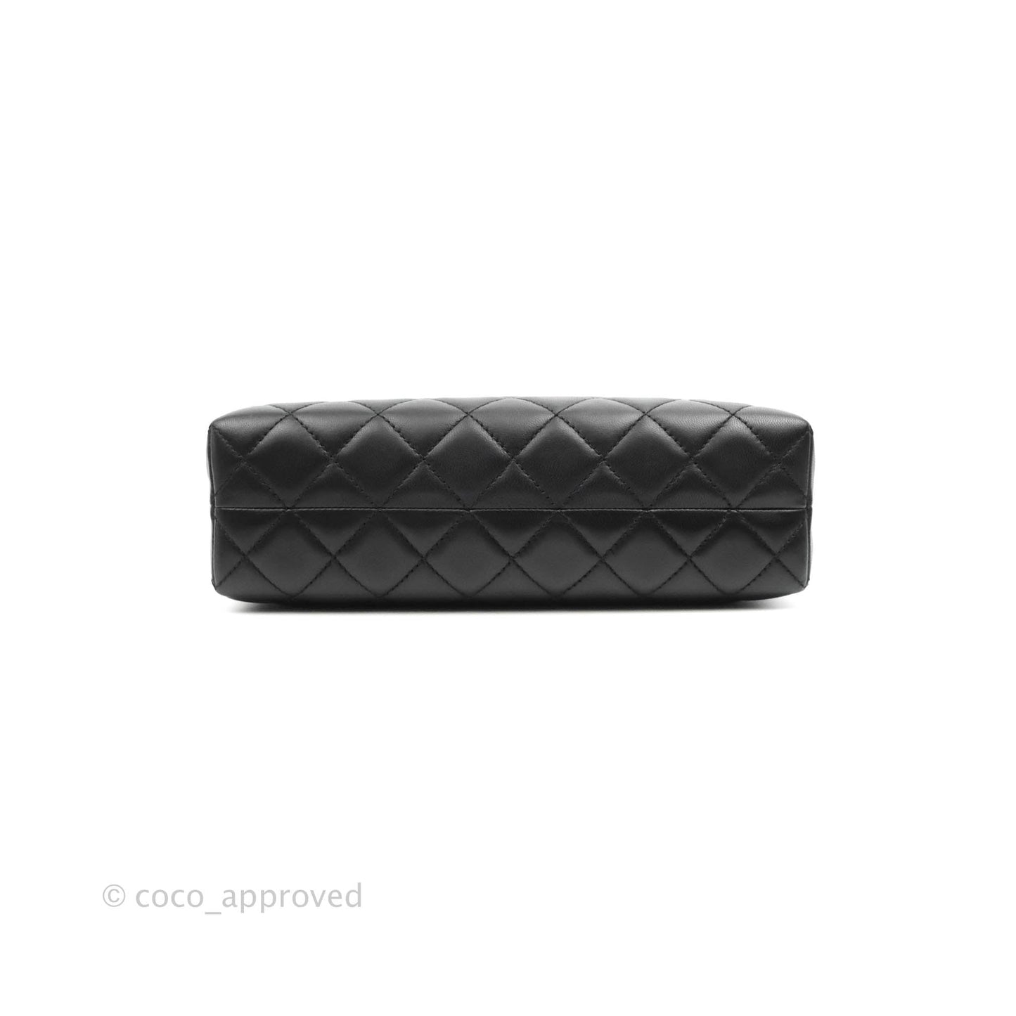 Chanel Quilted CC Kisslock Box With Chain Black Lambskin Ruthenium Hardware