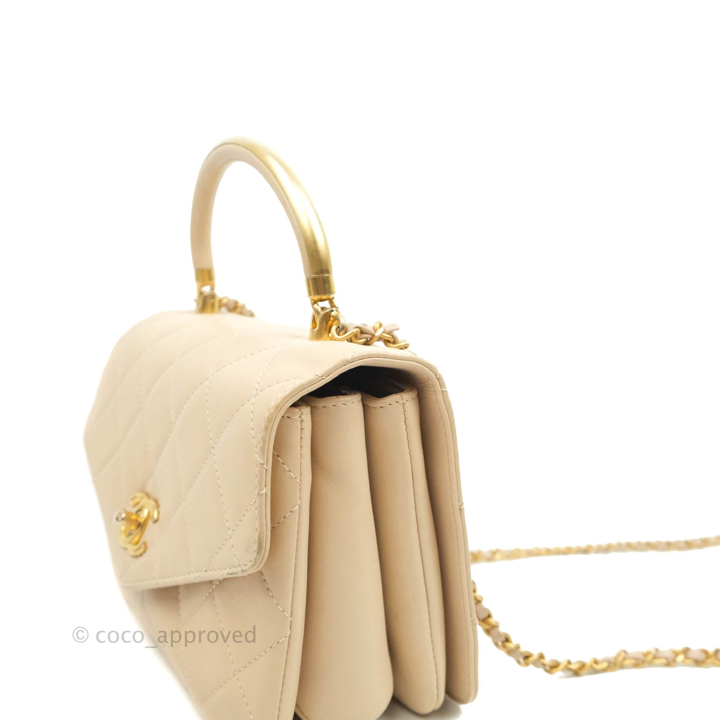 Chanel Small Gold Top Handle Bag Light Beige Lambskin Aged Gold Hardware