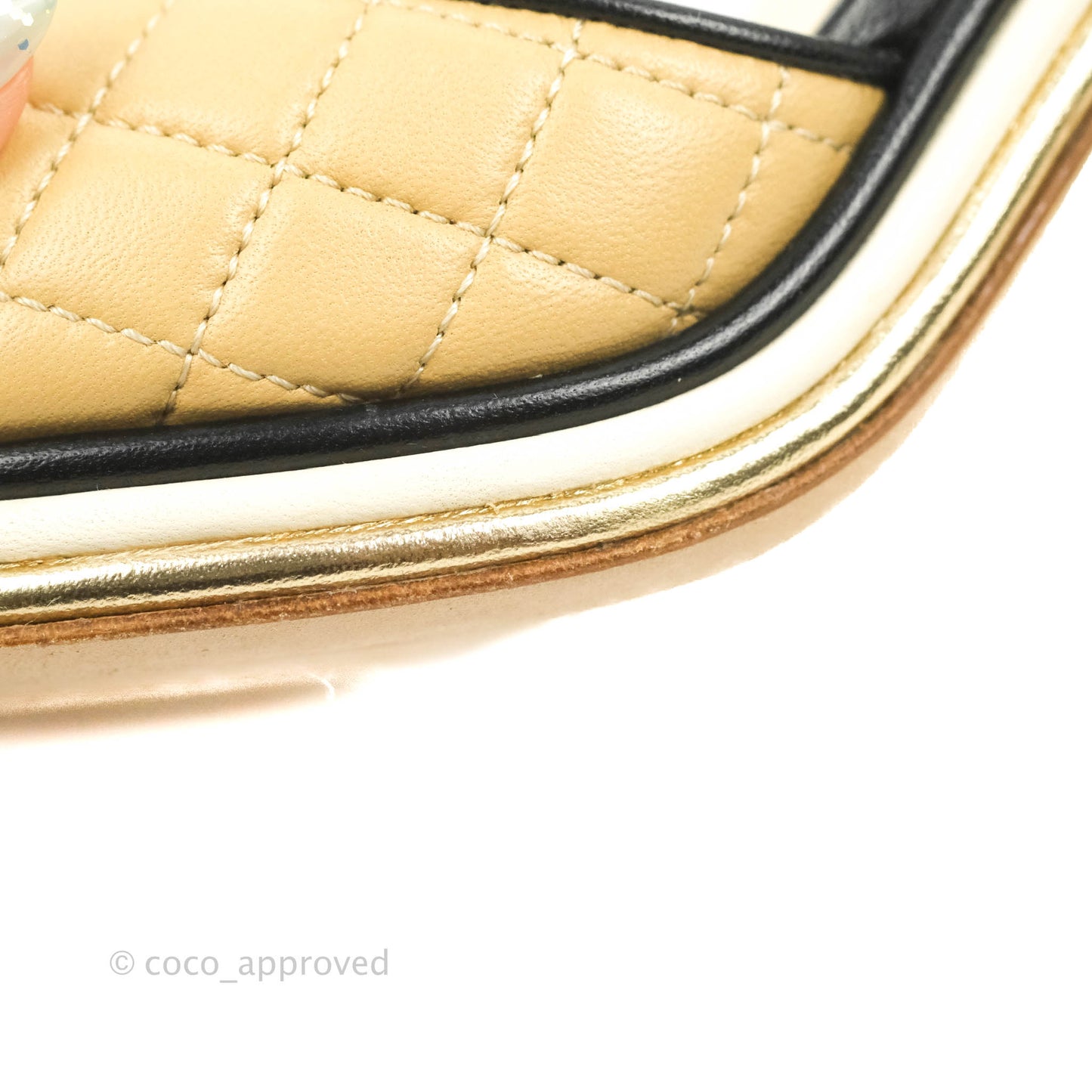 Chanel Beige Black Quilted Leather CC Block Heel Ankle Strap Sandal Size 38