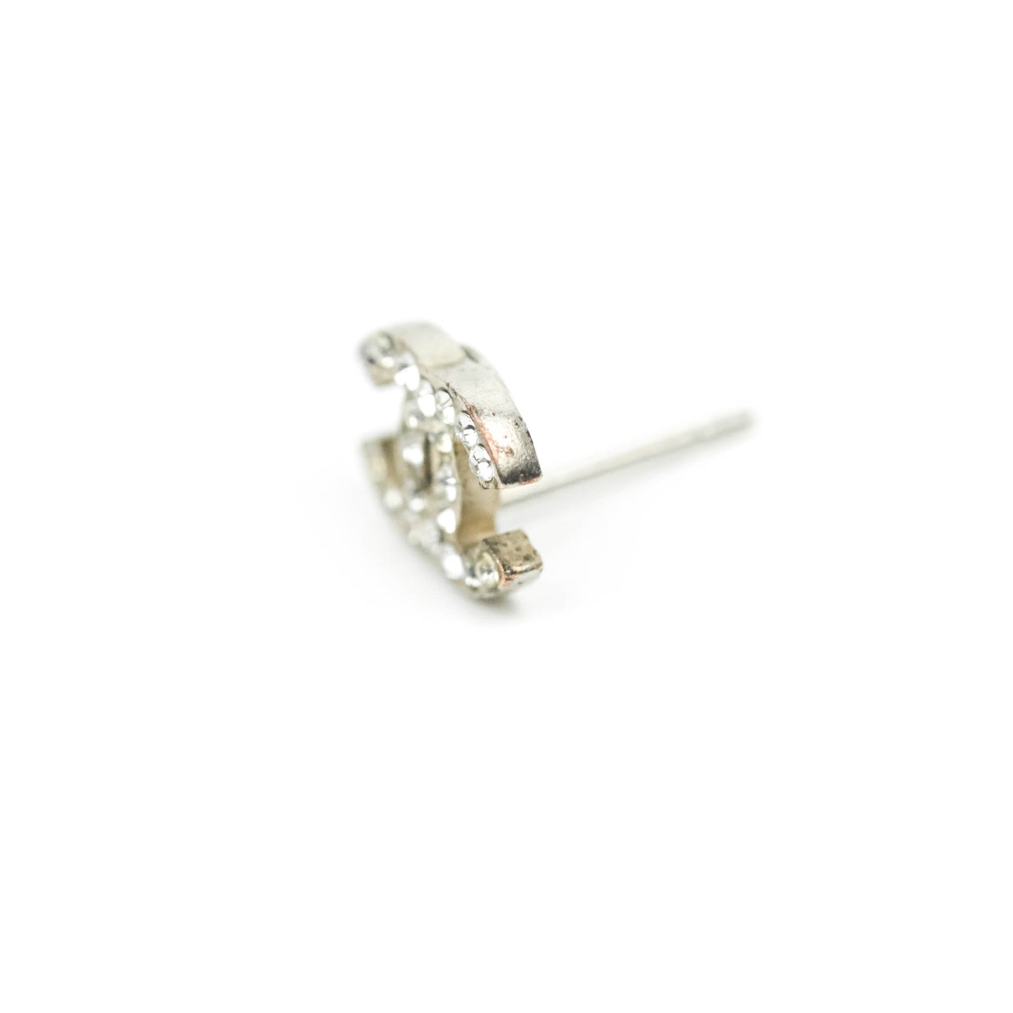 Chanel Crystal Mini Timeless CC Earrings Silver