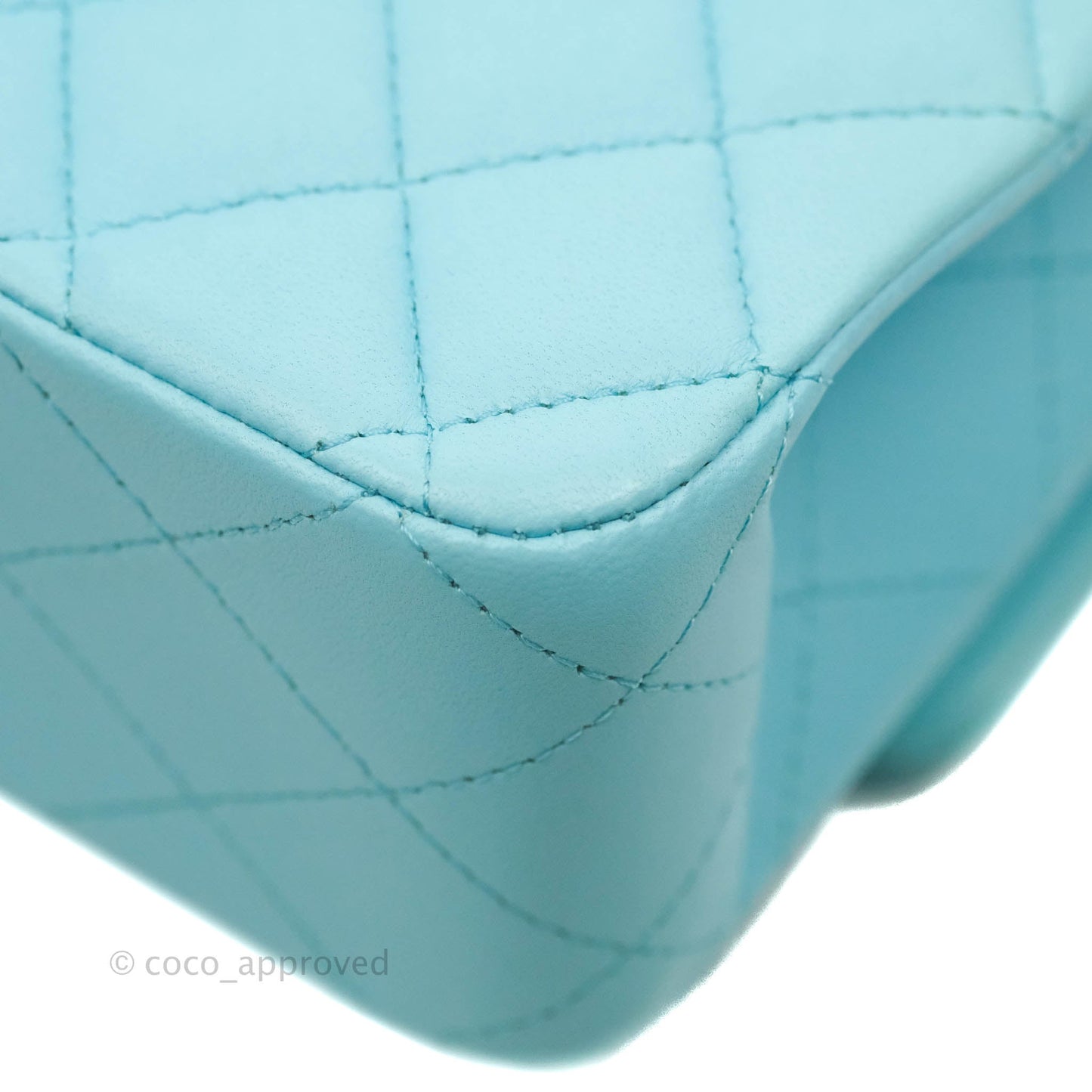 Chanel Classic M/L Medium Double Flap Tiffany Neon Blue Lambskin Silver Hardware 21S