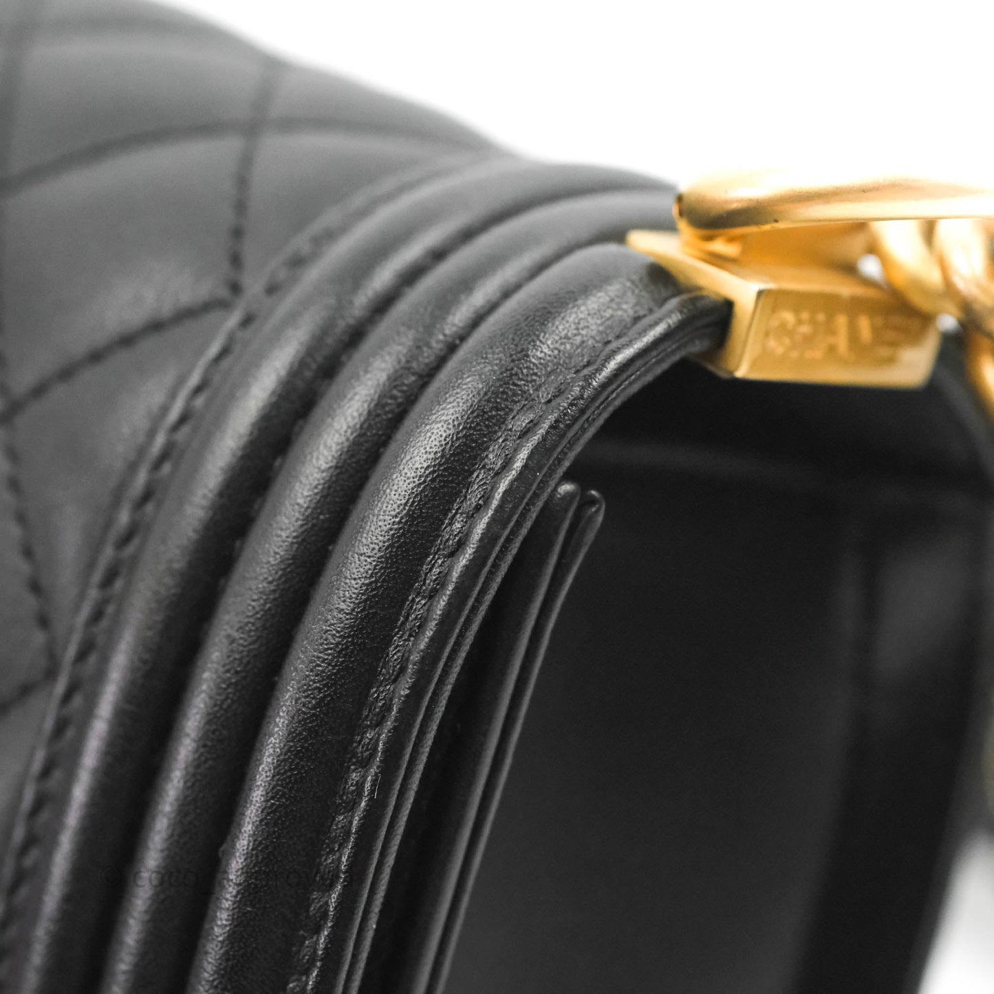 Chanel Quilted Small Boy Black Calfskin Aged Gold Hardware