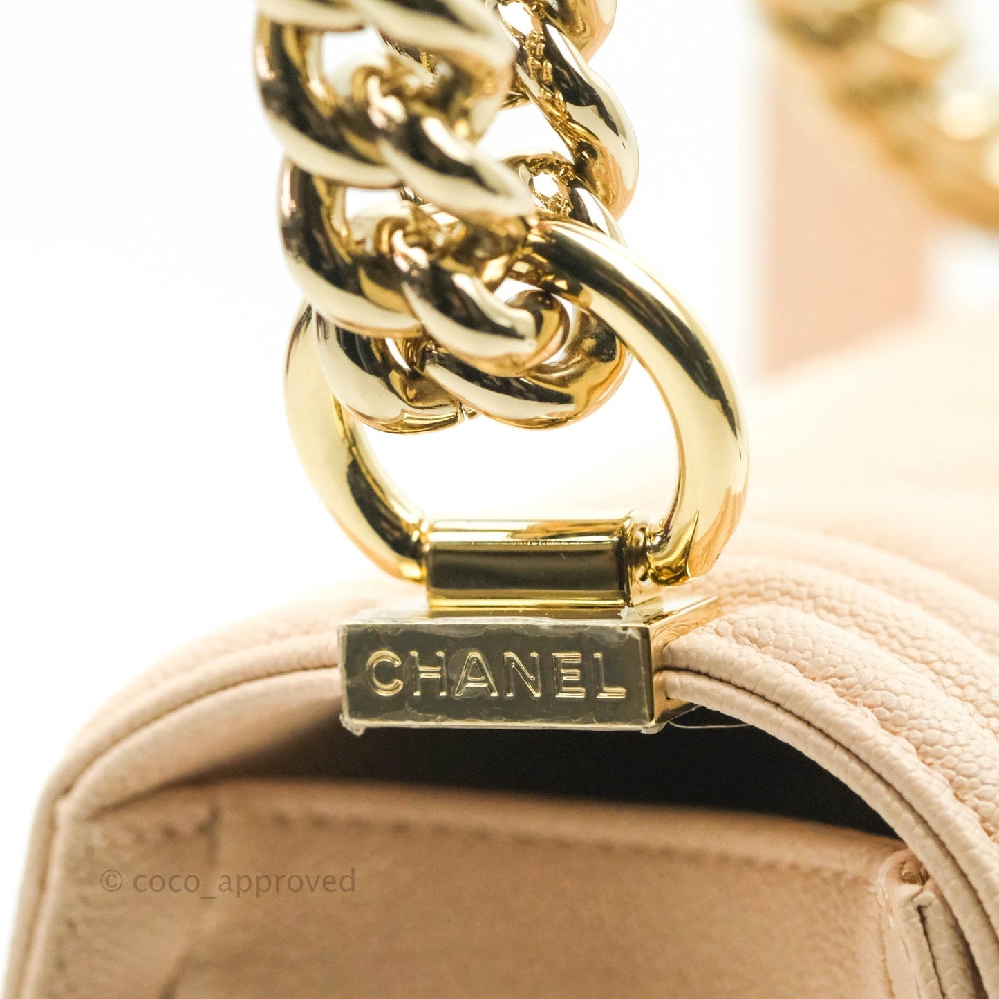 Chanel Quilted Medium Boy Light Pink Beige Caviar Gold Hardware 20A