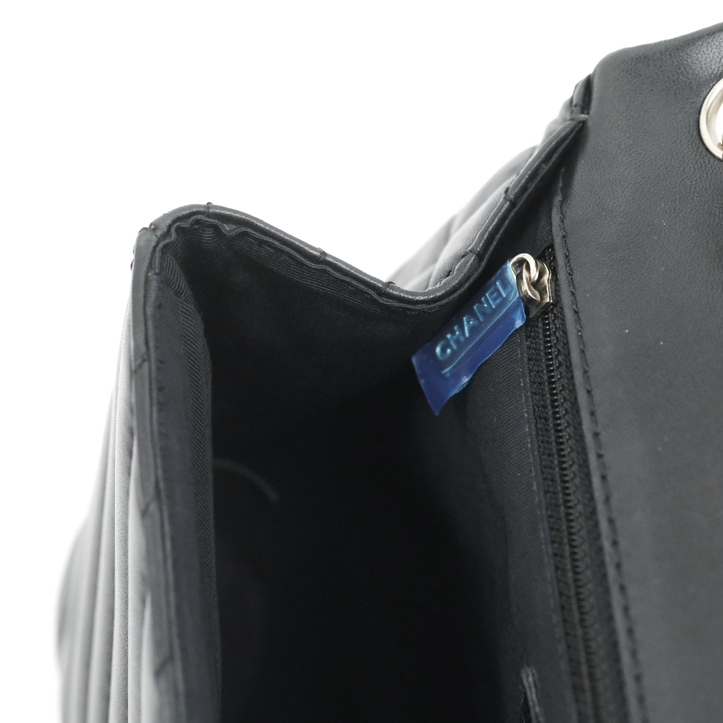 Chanel Surpique Chevron Medium Flap Black Silver Hardware