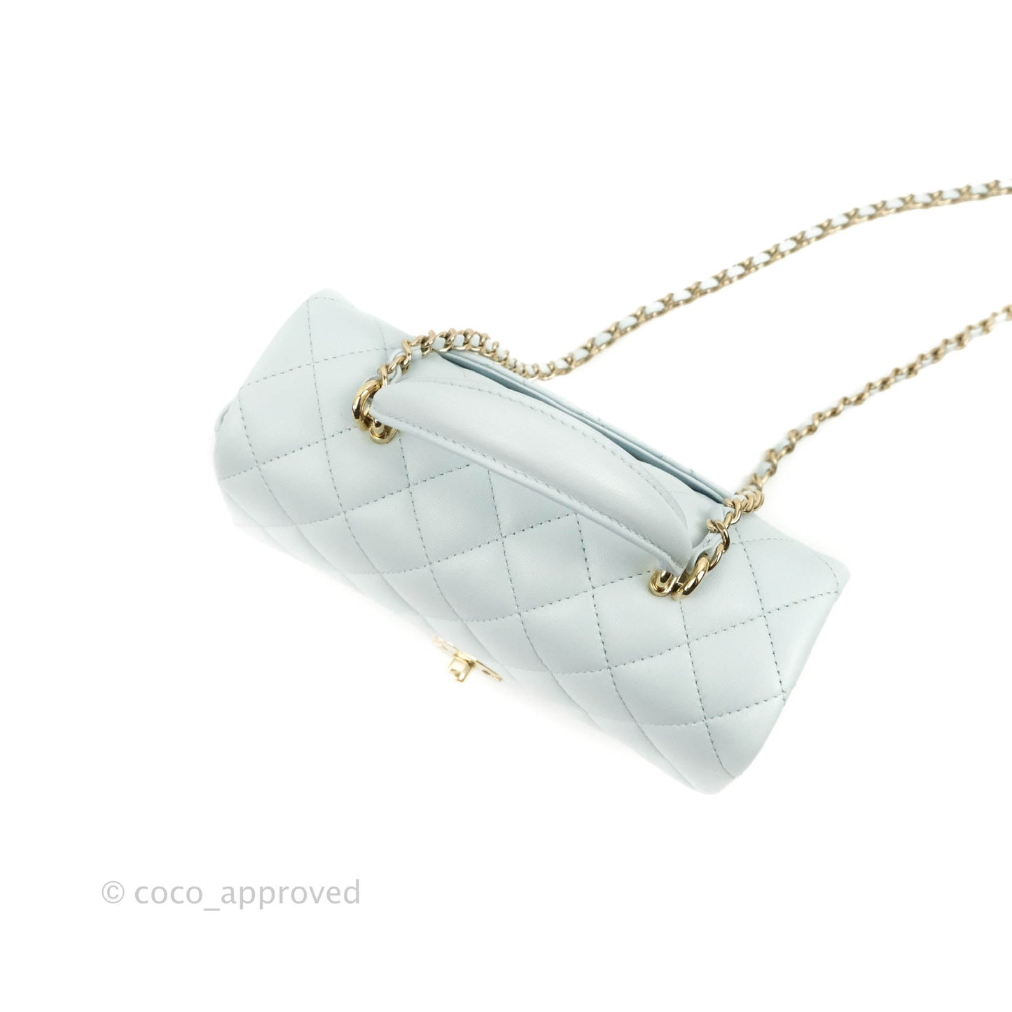 Chanel Top Handle Mini Rectangular Flap Bag Light Blue Lambskin Gold Hardware