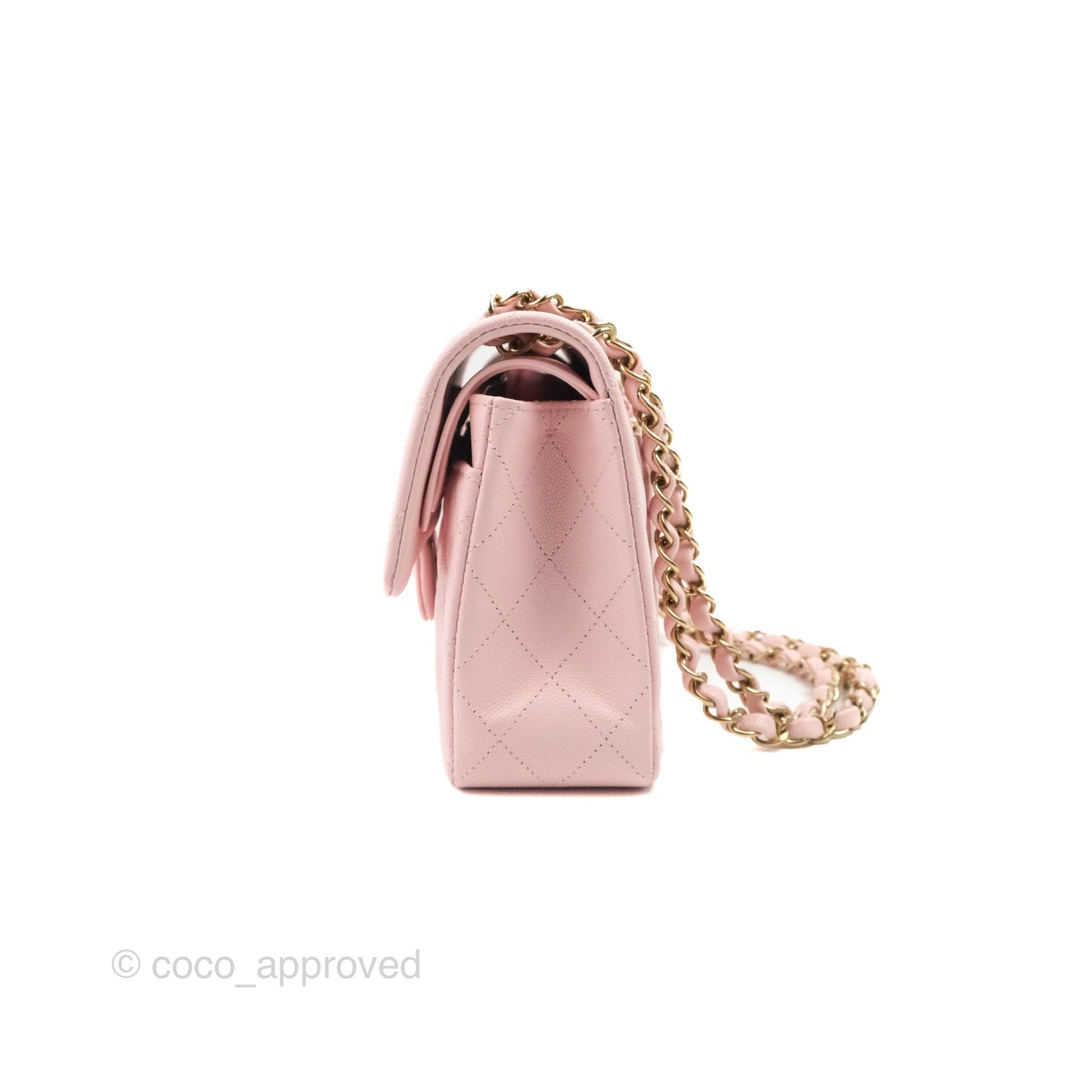 Chanel Small S/M Classic Quilted Flap Pink Caviar Gold Hardware 22S