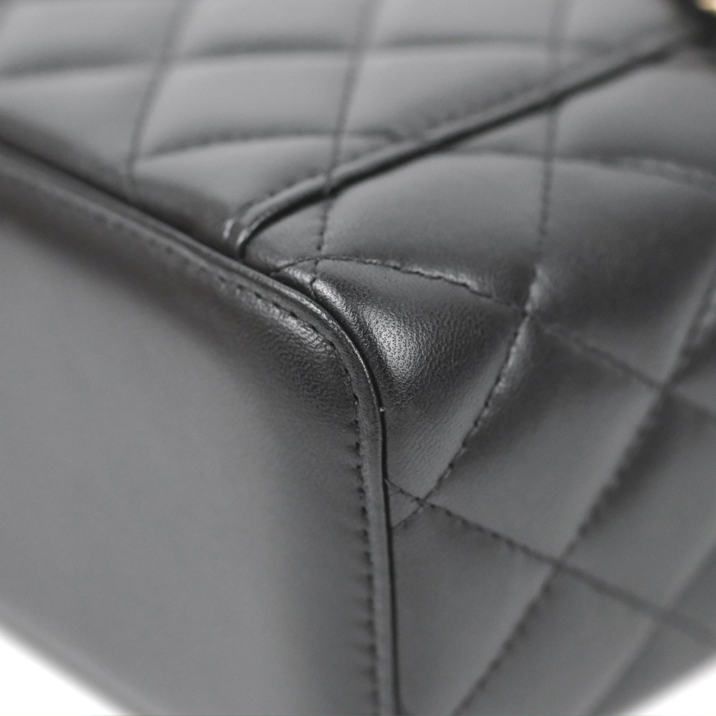 Chanel Vanity Rectangular Top Handle Black Lambskin Gold Hardware