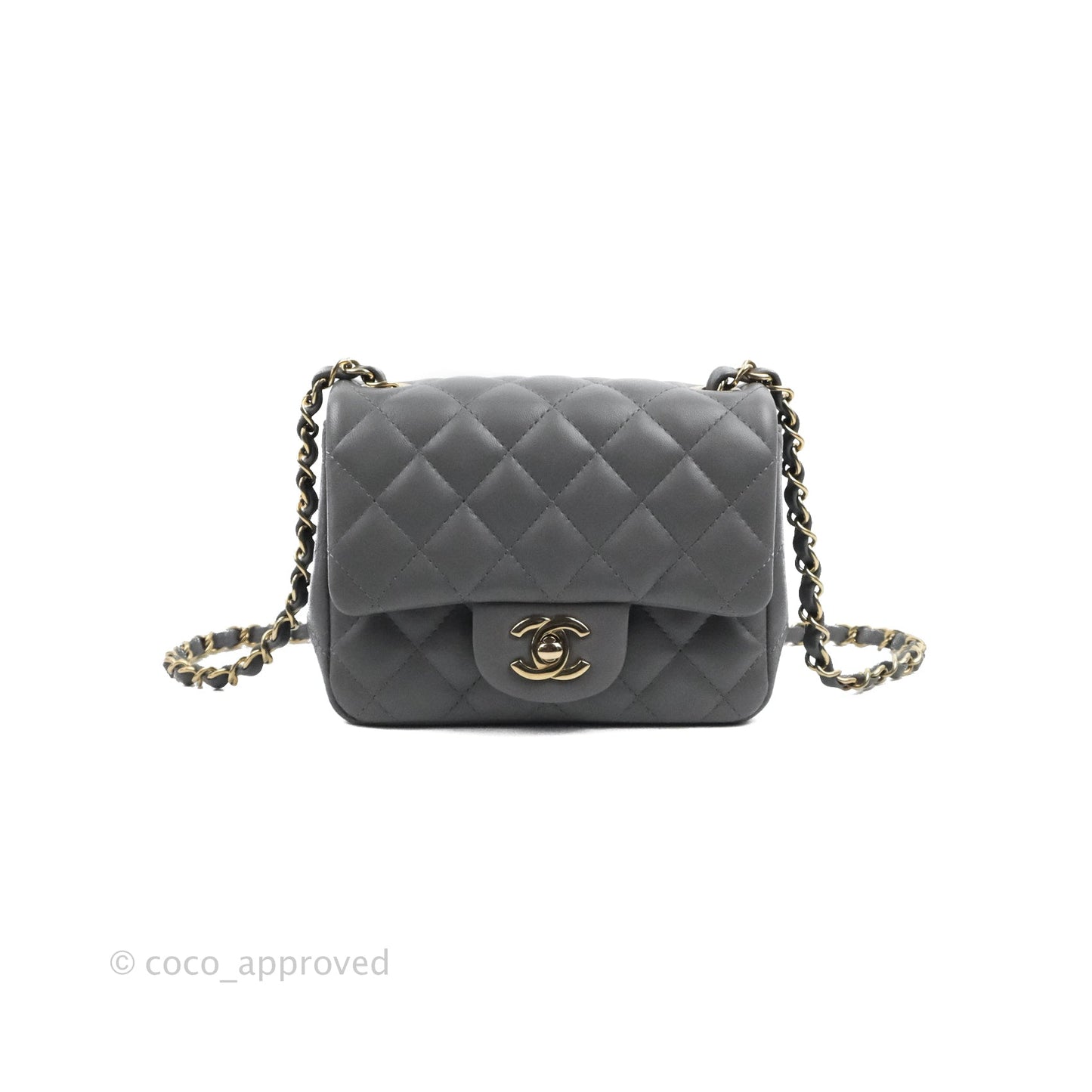 Chanel Quilted Mini Square Dark Grey Lambskin Gold Hardware