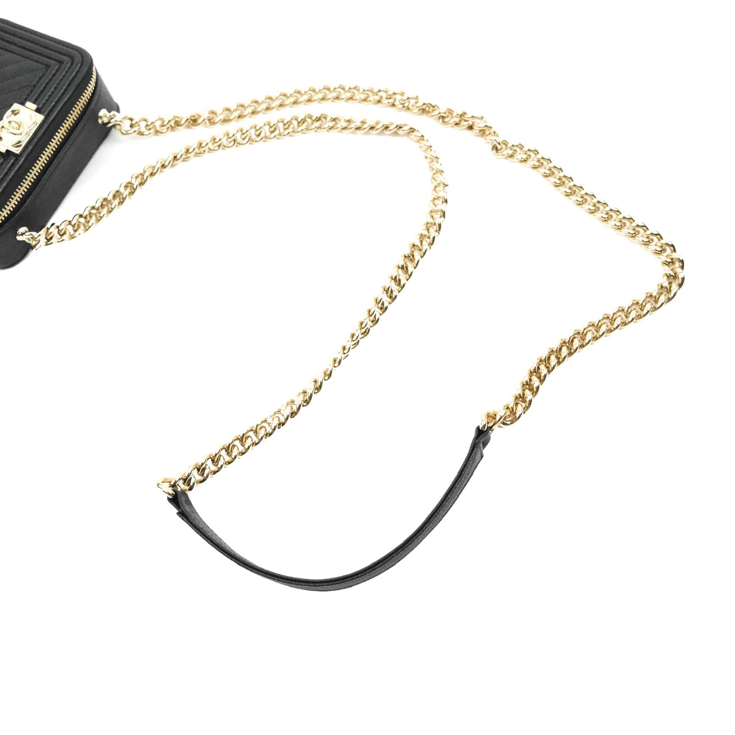 Chanel Mini Boy Clutch with Chain Black Caviar Gold Hardware