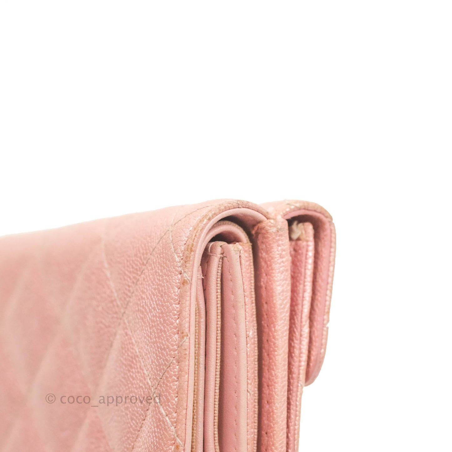 Chanel Quilted Small Classic Flap Trifold Wallet Iridescent Pink Caviar Gold Hardware