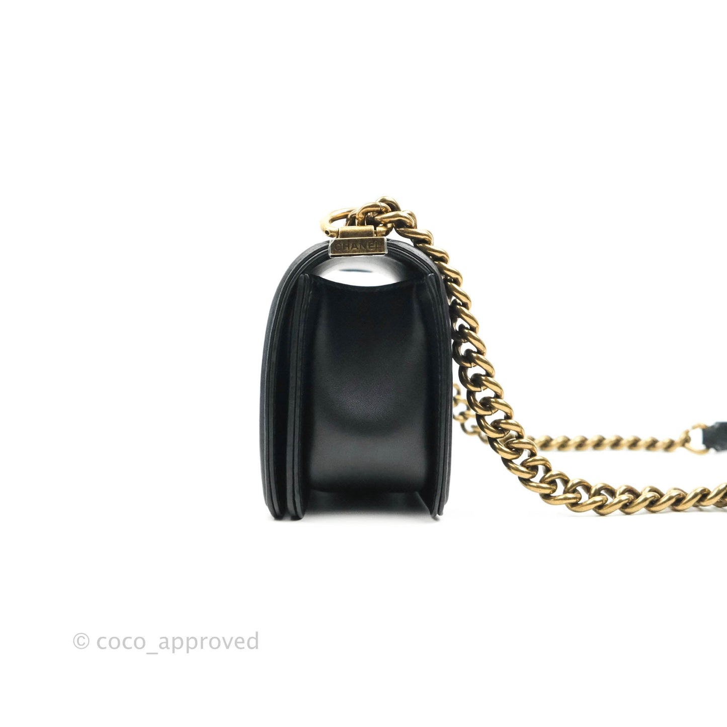 Chanel Small Boy Black Calfskin Aged Gold Hardware