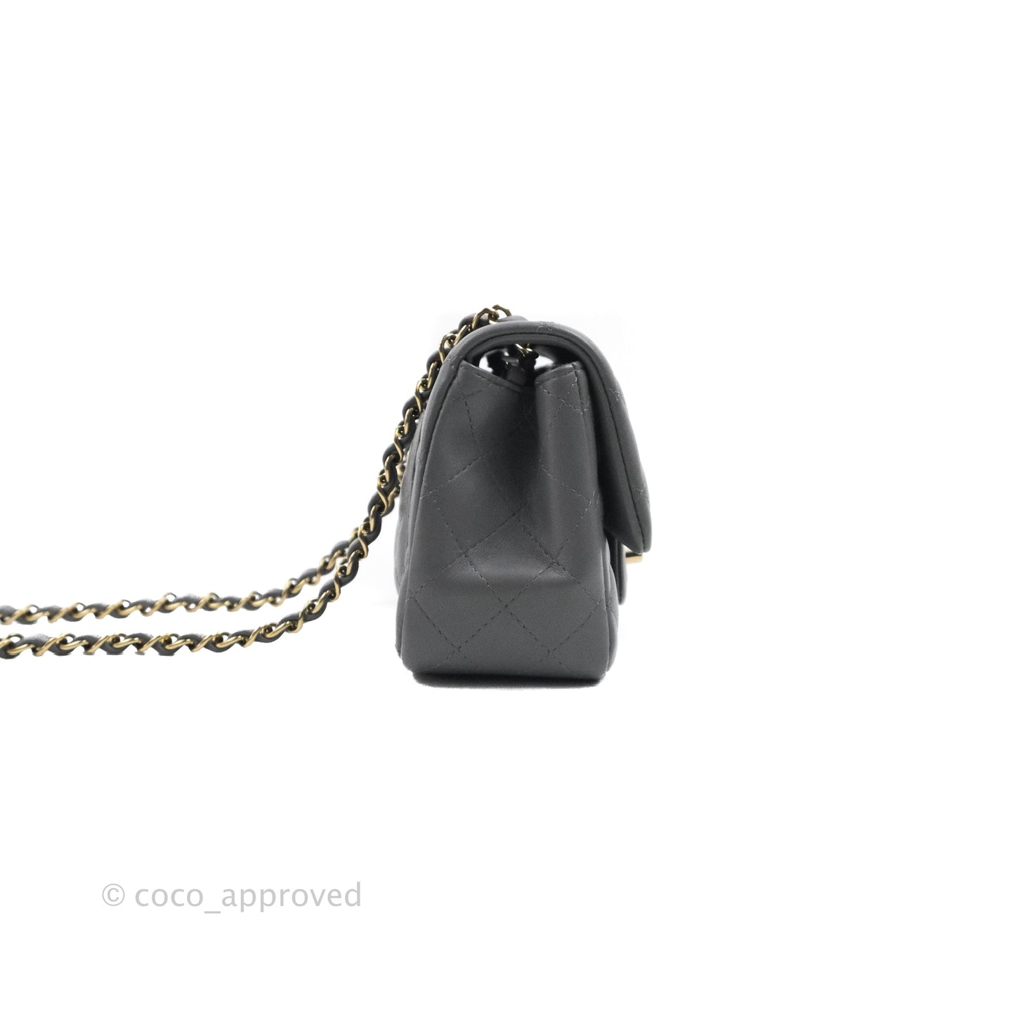 Chanel Quilted Mini Square Dark Grey Lambskin Gold Hardware