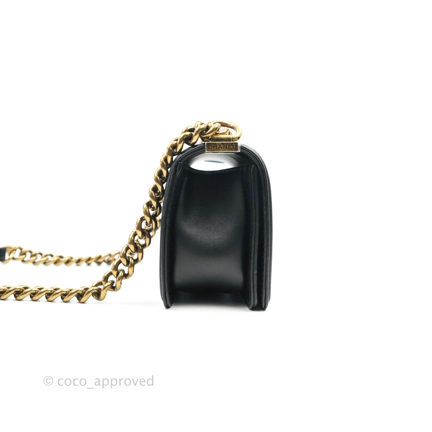 Chanel Small Boy Black Calfskin Aged Gold Hardware