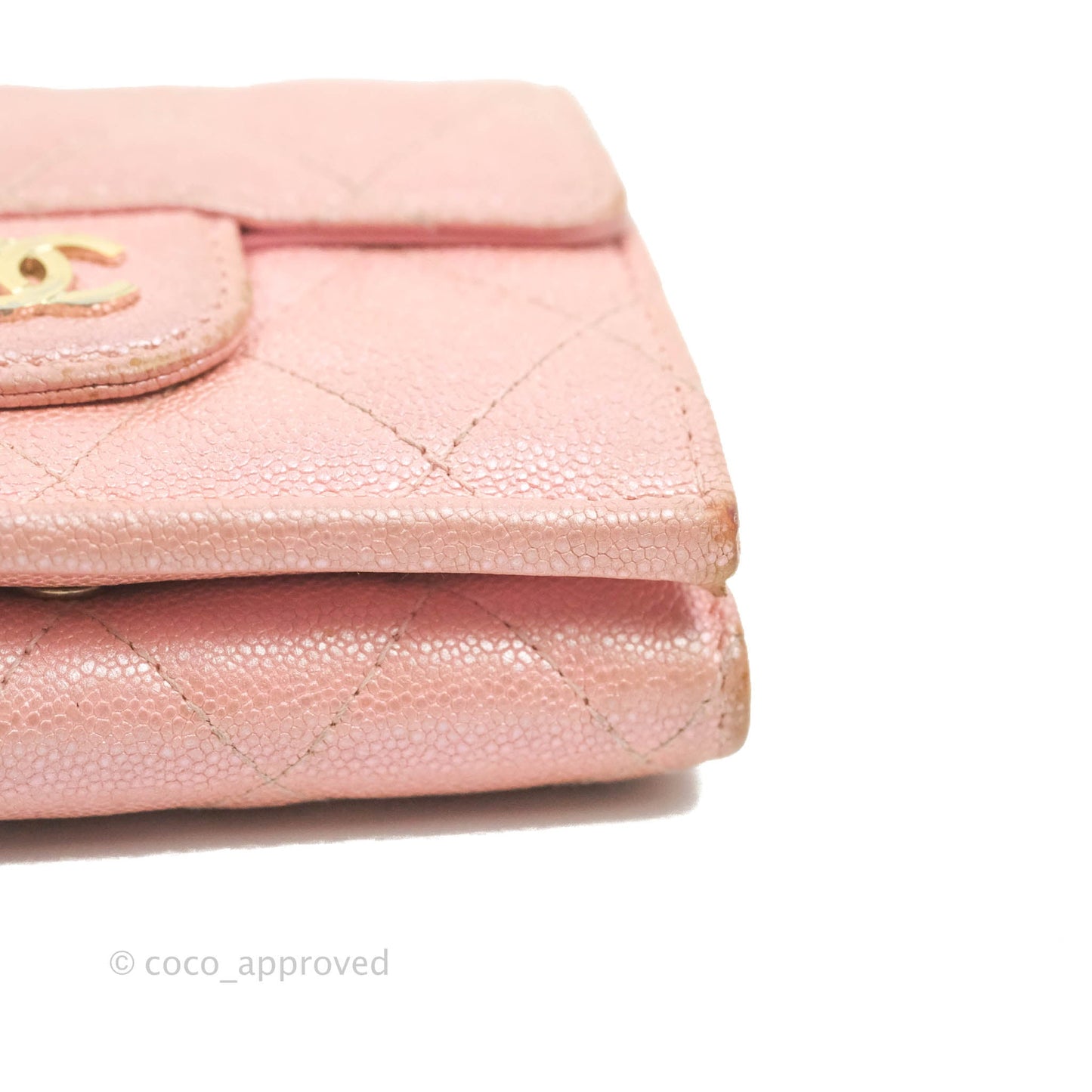 Chanel Quilted Small Classic Flap Trifold Wallet Iridescent Pink Caviar Gold Hardware