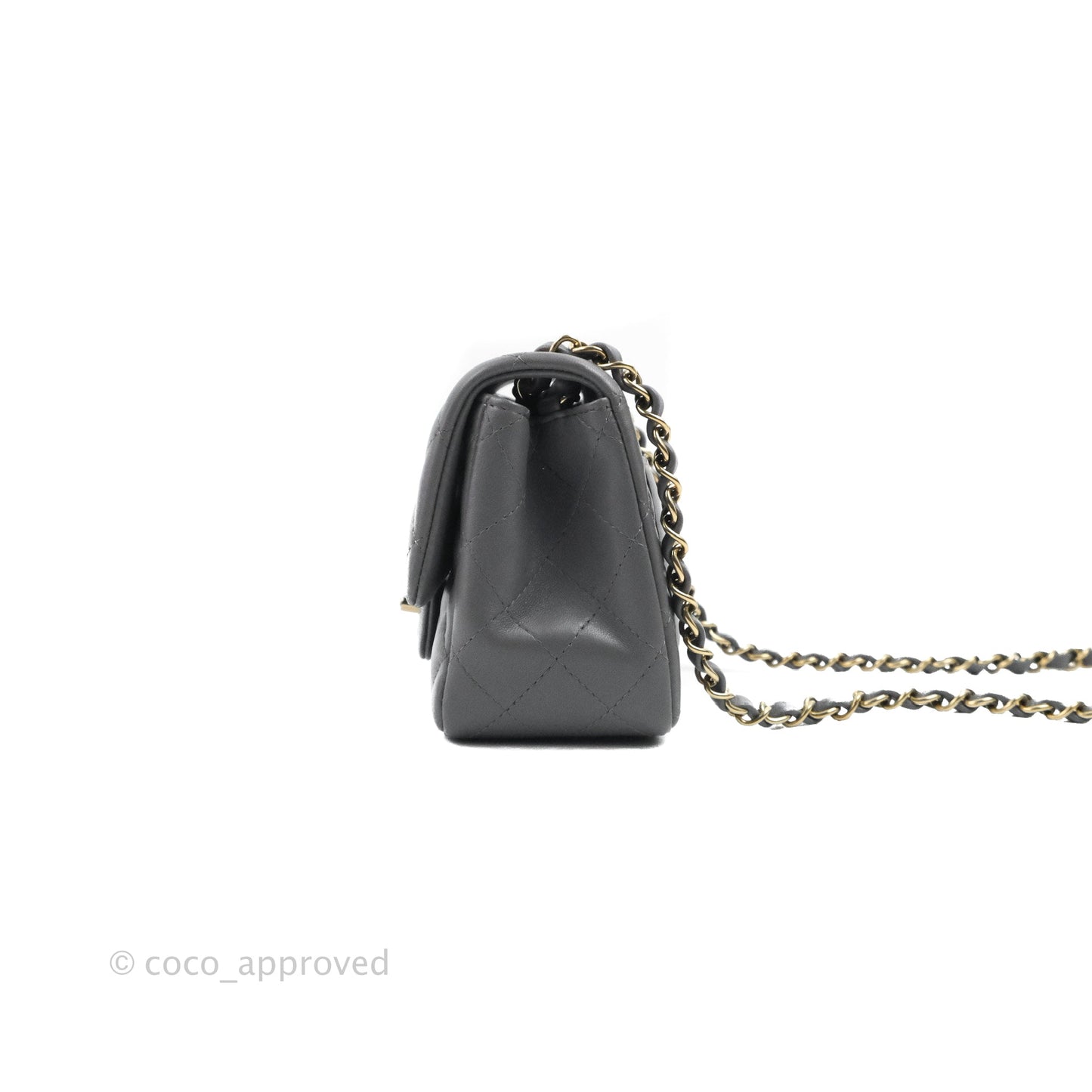 Chanel Quilted Mini Square Dark Grey Lambskin Gold Hardware
