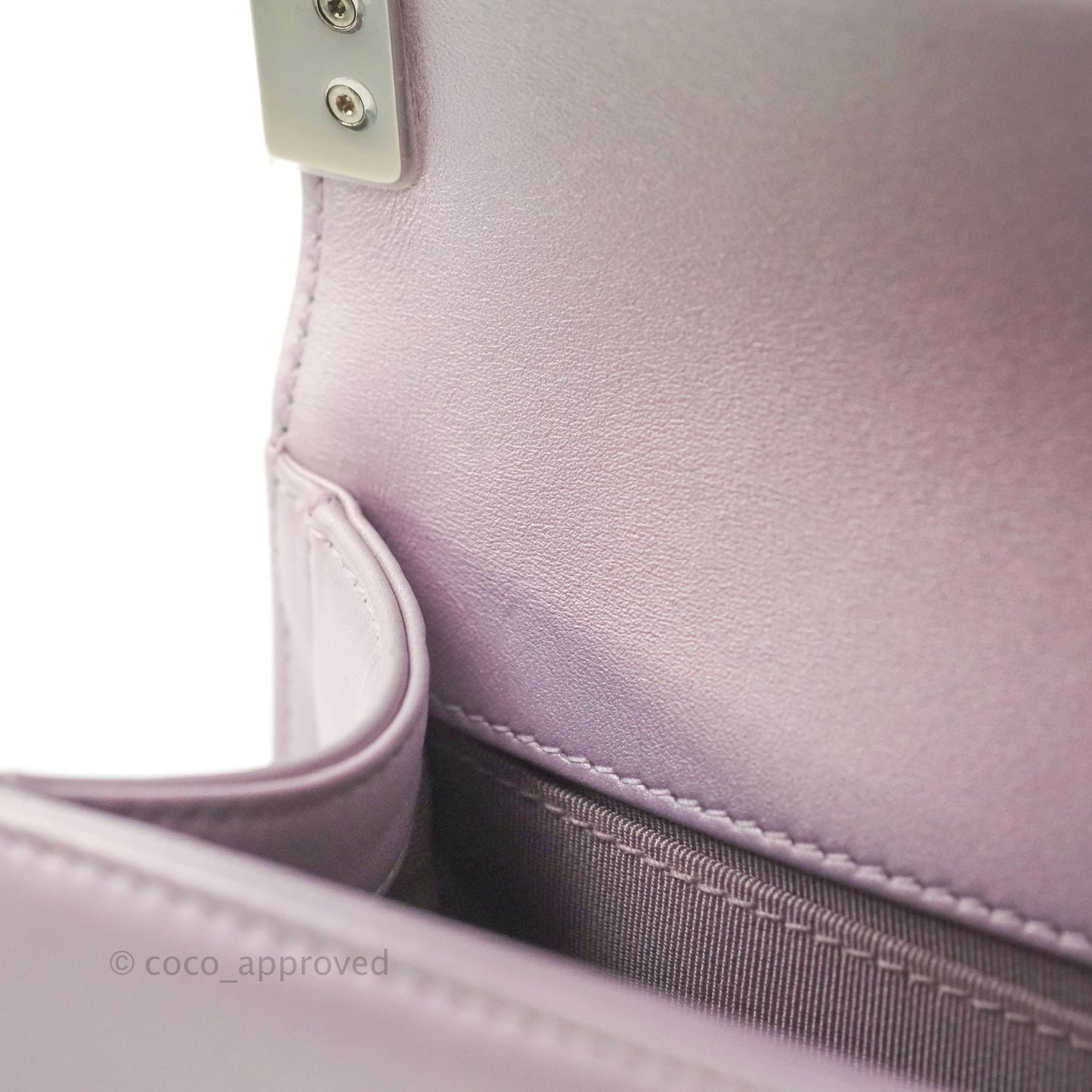 Chanel Medium Boy Chevron Iridescent Lilac Calfskin Silver Hardware