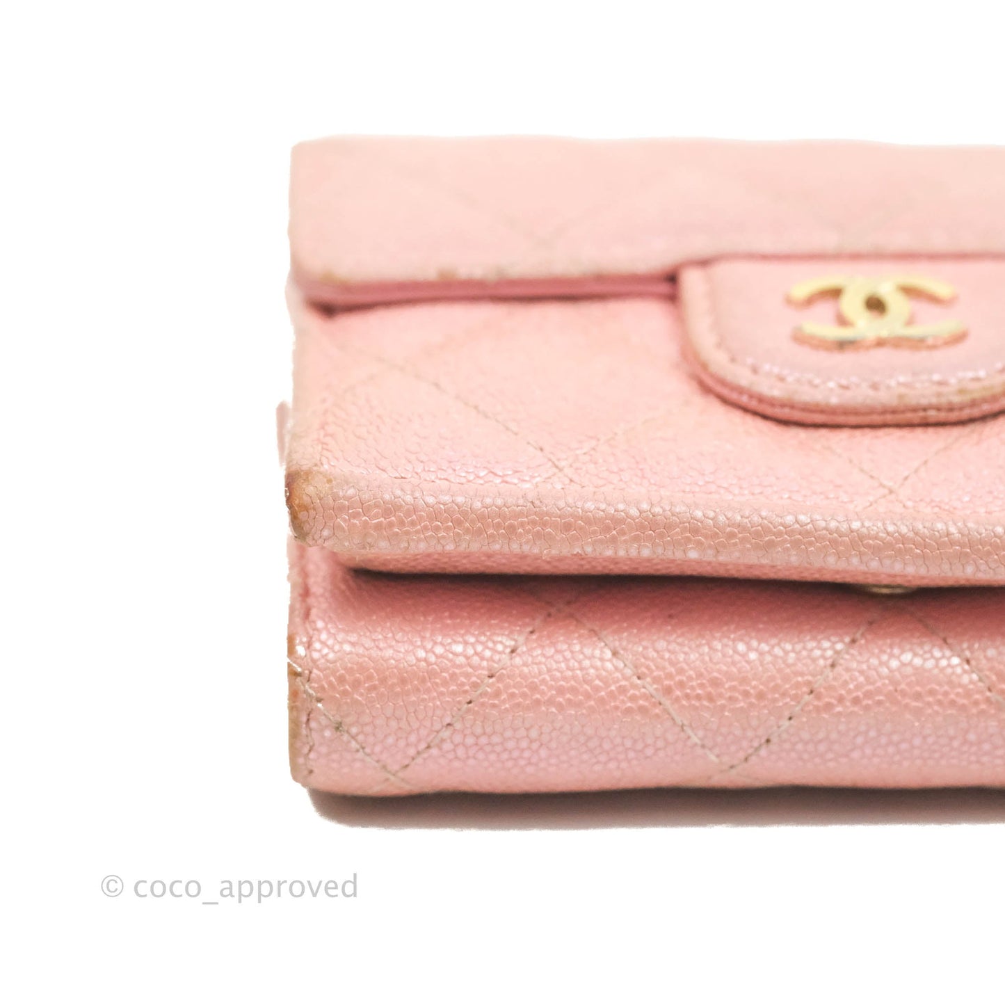 Chanel Quilted Small Classic Flap Trifold Wallet Iridescent Pink Caviar Gold Hardware