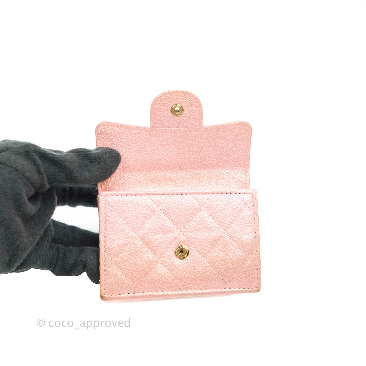 Chanel Quilted Small Classic Flap Trifold Wallet Iridescent Pink Caviar Gold Hardware