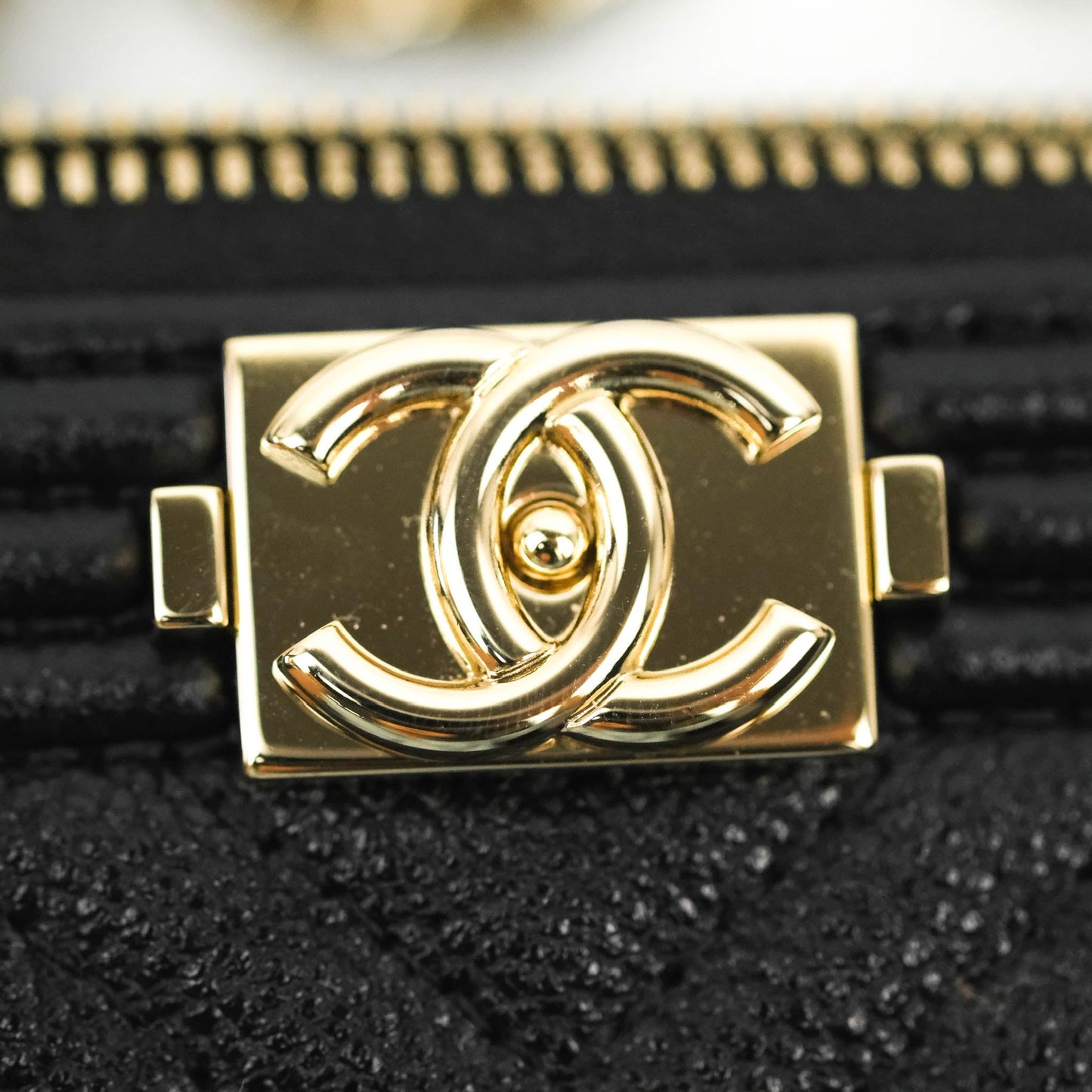 Chanel Mini Boy Clutch with Chain Black Caviar Gold Hardware