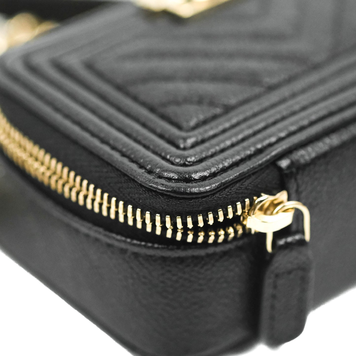 Chanel Mini Boy Clutch with Chain Black Caviar Gold Hardware