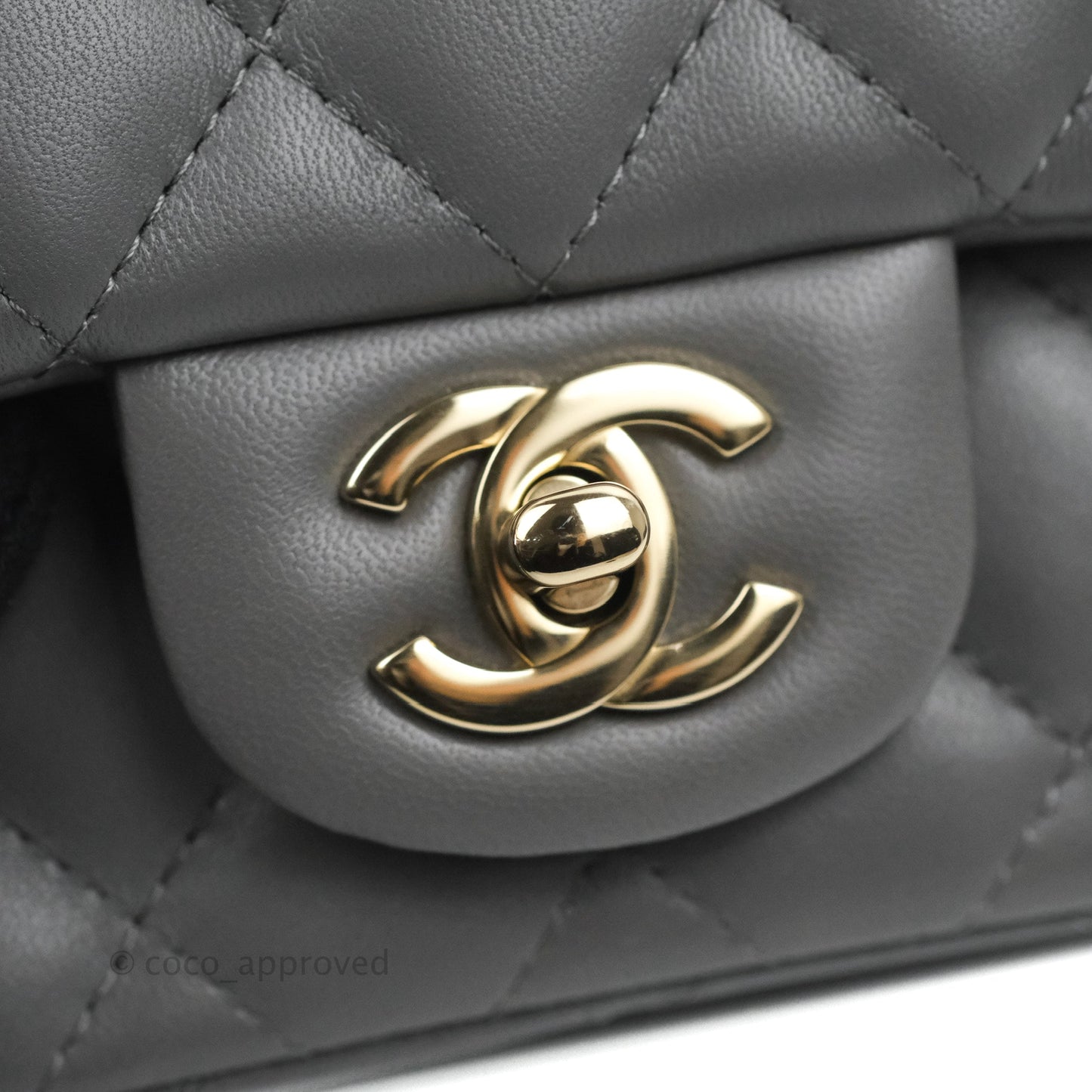 Chanel Quilted Mini Square Dark Grey Lambskin Gold Hardware