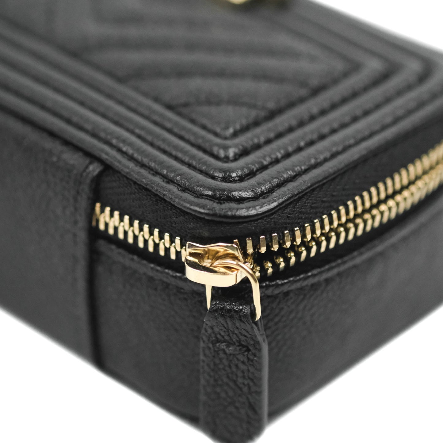 Chanel Mini Boy Clutch with Chain Black Caviar Gold Hardware