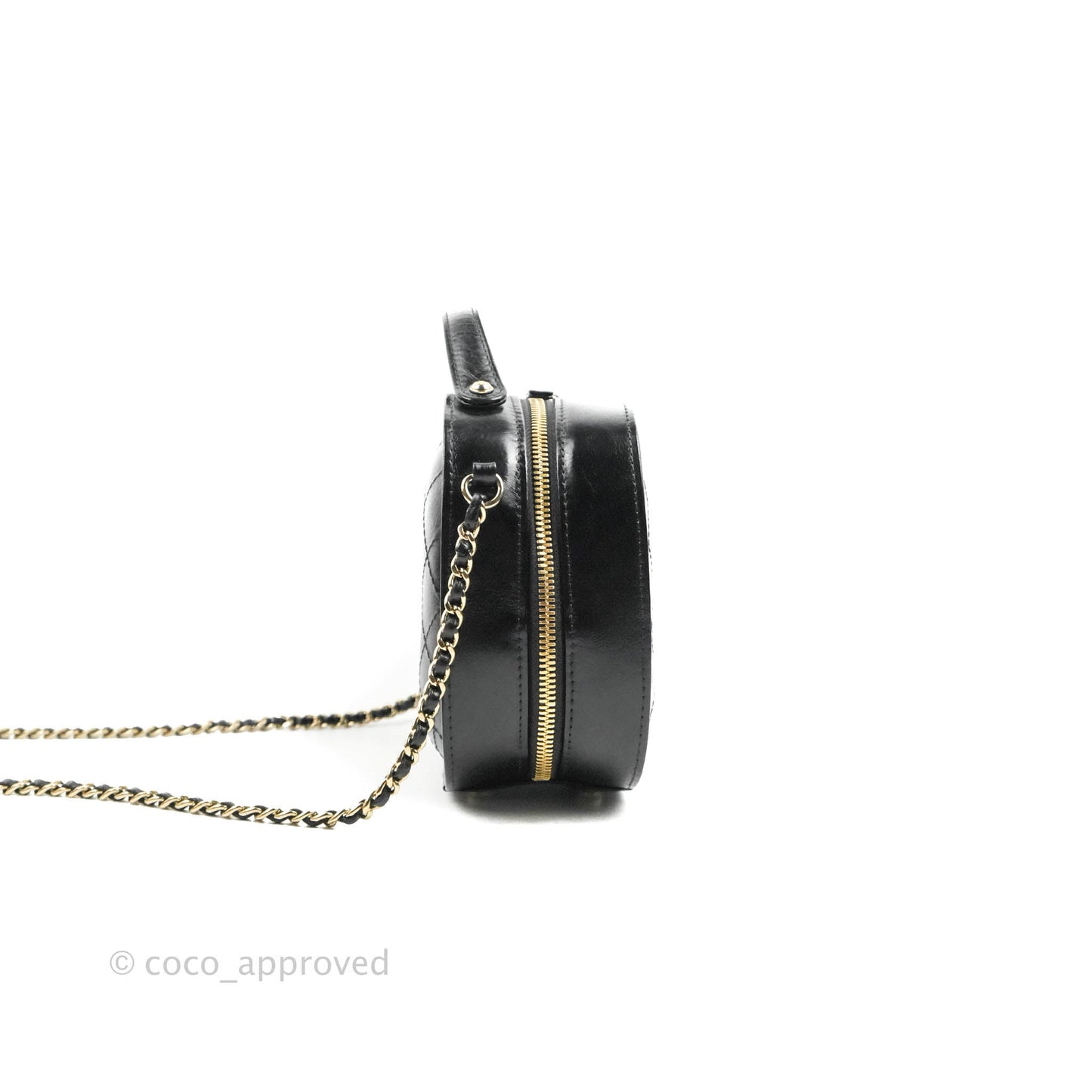 Chanel Small Round Vanity Case Bag Black Crumpled Calfskin 19C