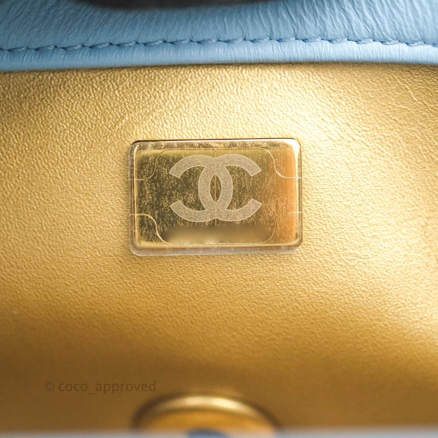 Chanel Mini Rectangular Pearl Crush Quilted Blue Lambskin Aged Gold Hardware