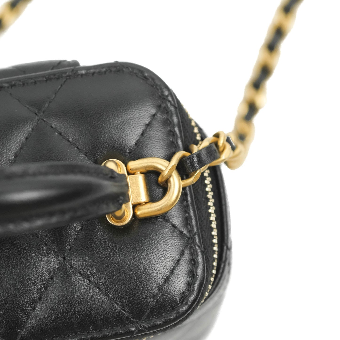 Chanel Mini Top Handle Vanity With Chain Black Lambskin Gold Hardware