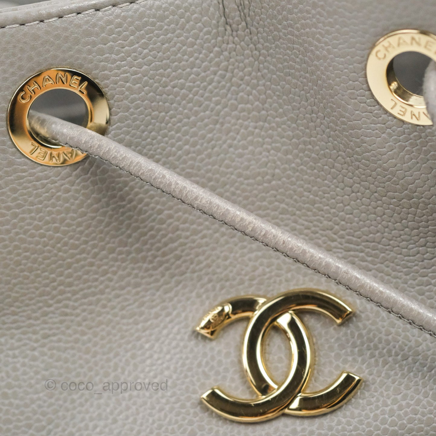 Chanel Business Affinity Drawstring Bucket Bag Grey Caviar Gold Hardware