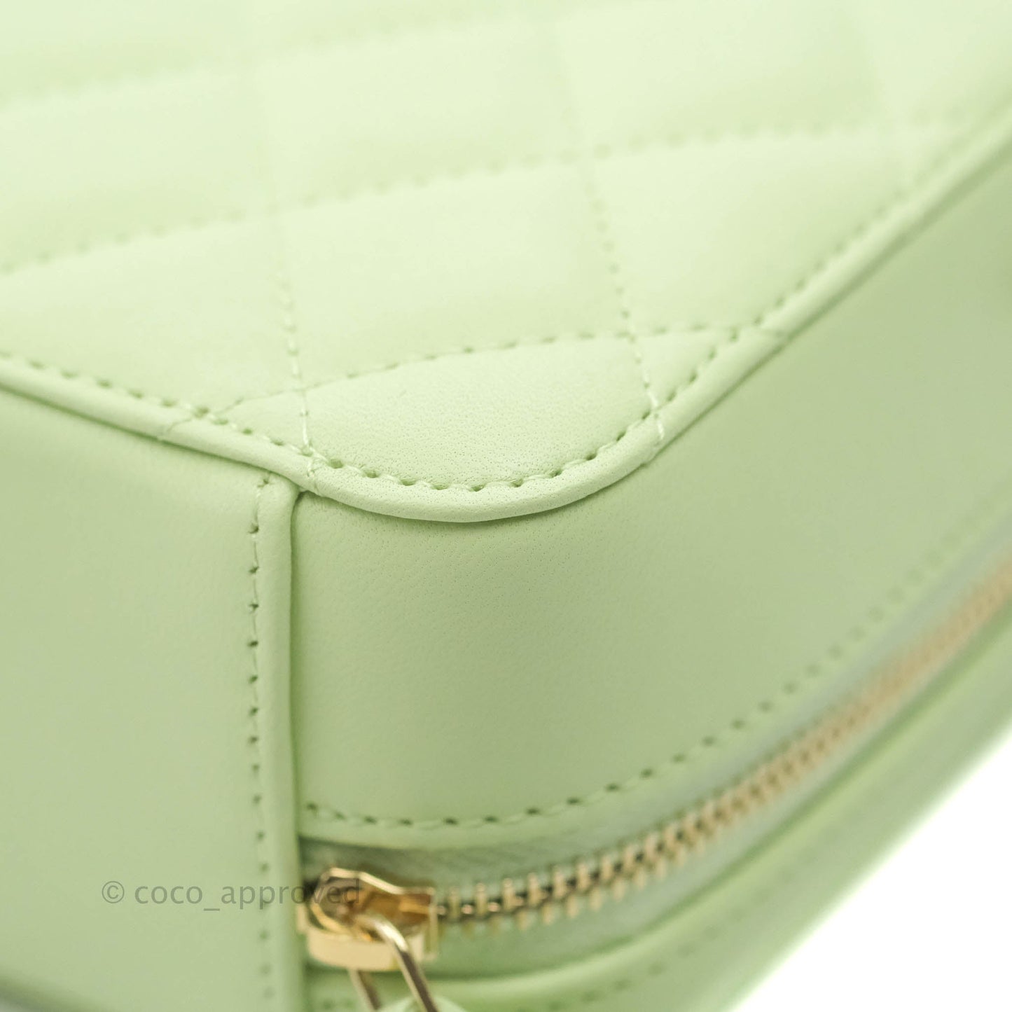 Chanel Mini Pearl Crush Quilted Camera Case Pastel Green Lambskin Aged Gold Hardware