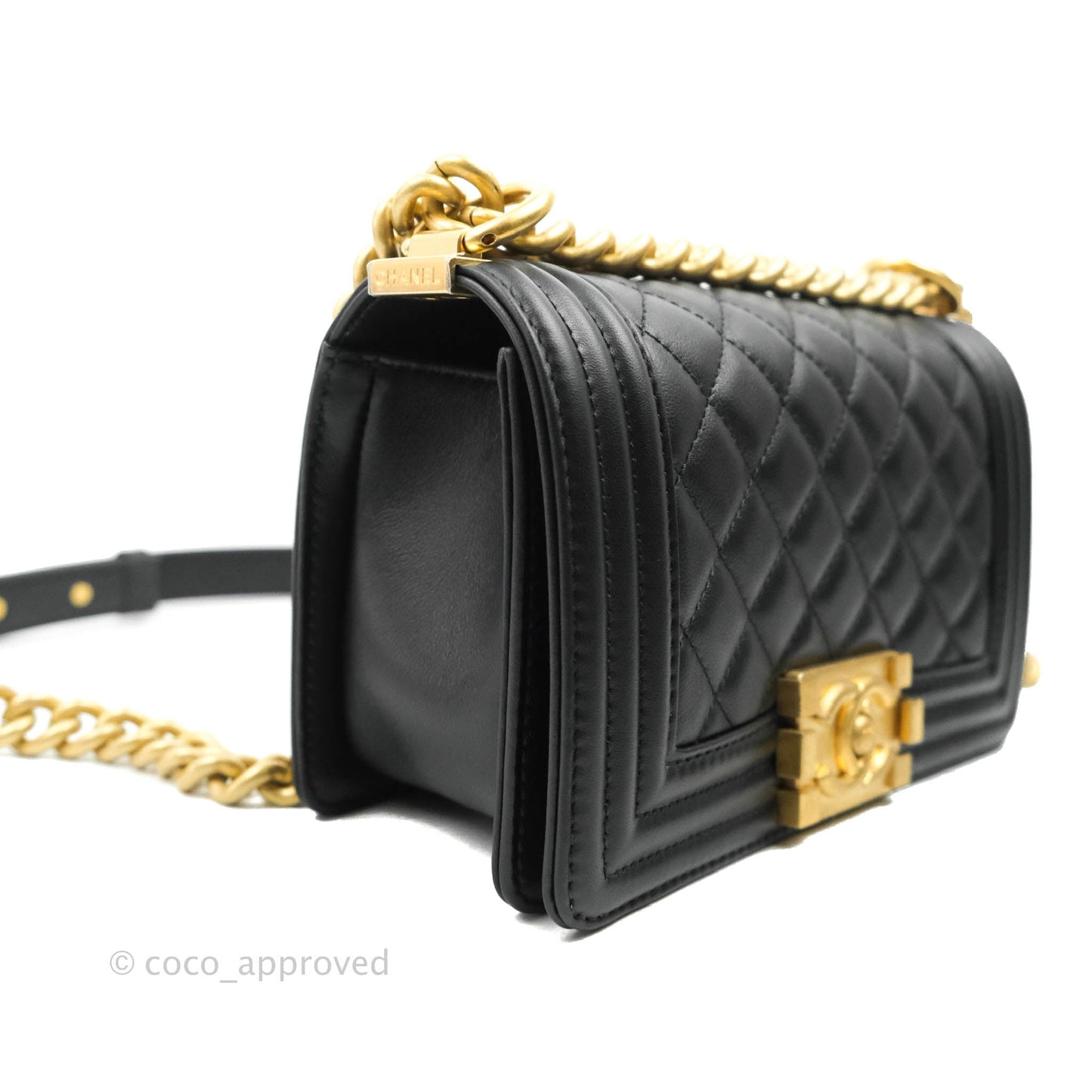 Chanel Boy Quilted Small Black Calfskin Aged Gold Hardware