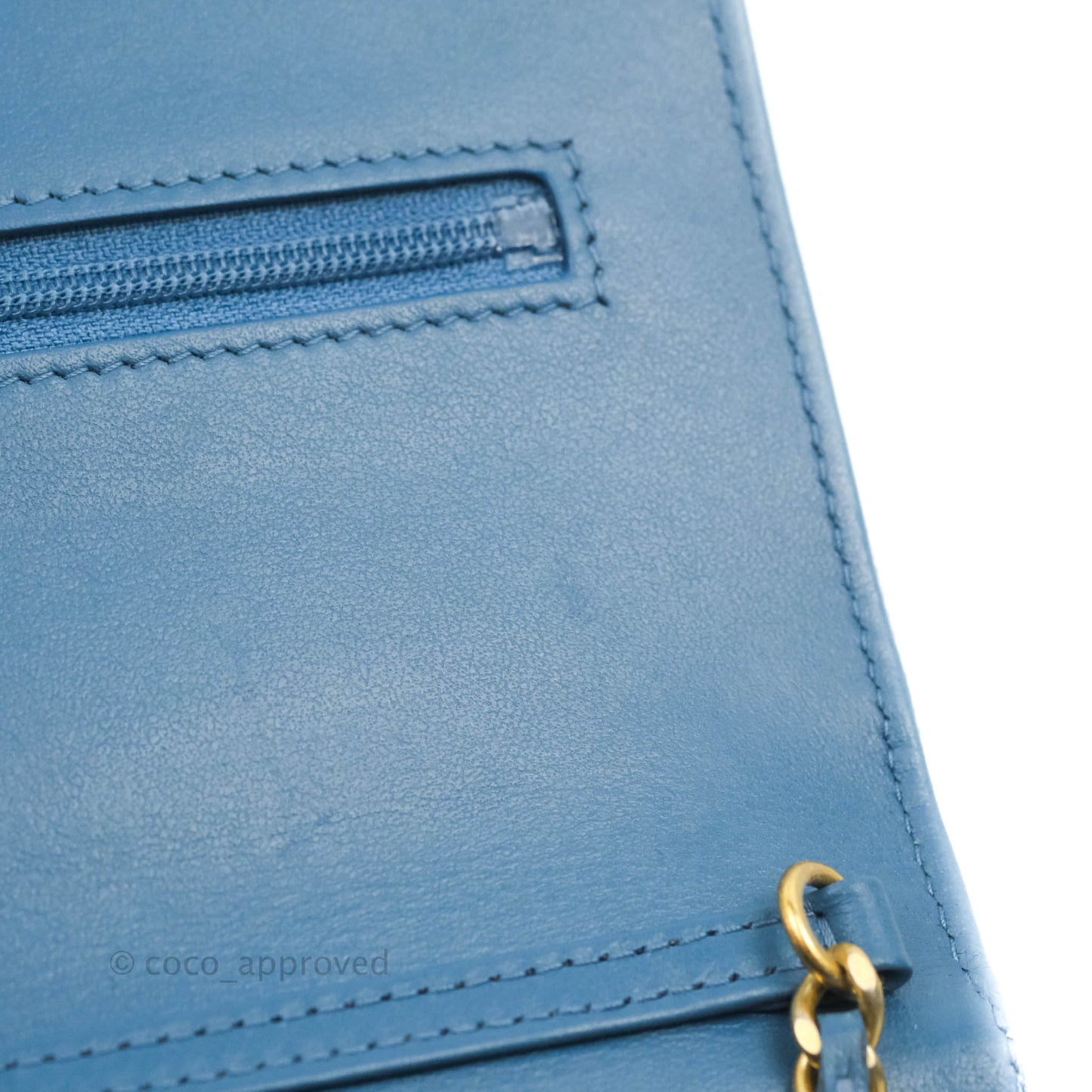 Chanel Quilted Pearl Crush Wallet on Chain WOC Denim Aged Gold Hardware