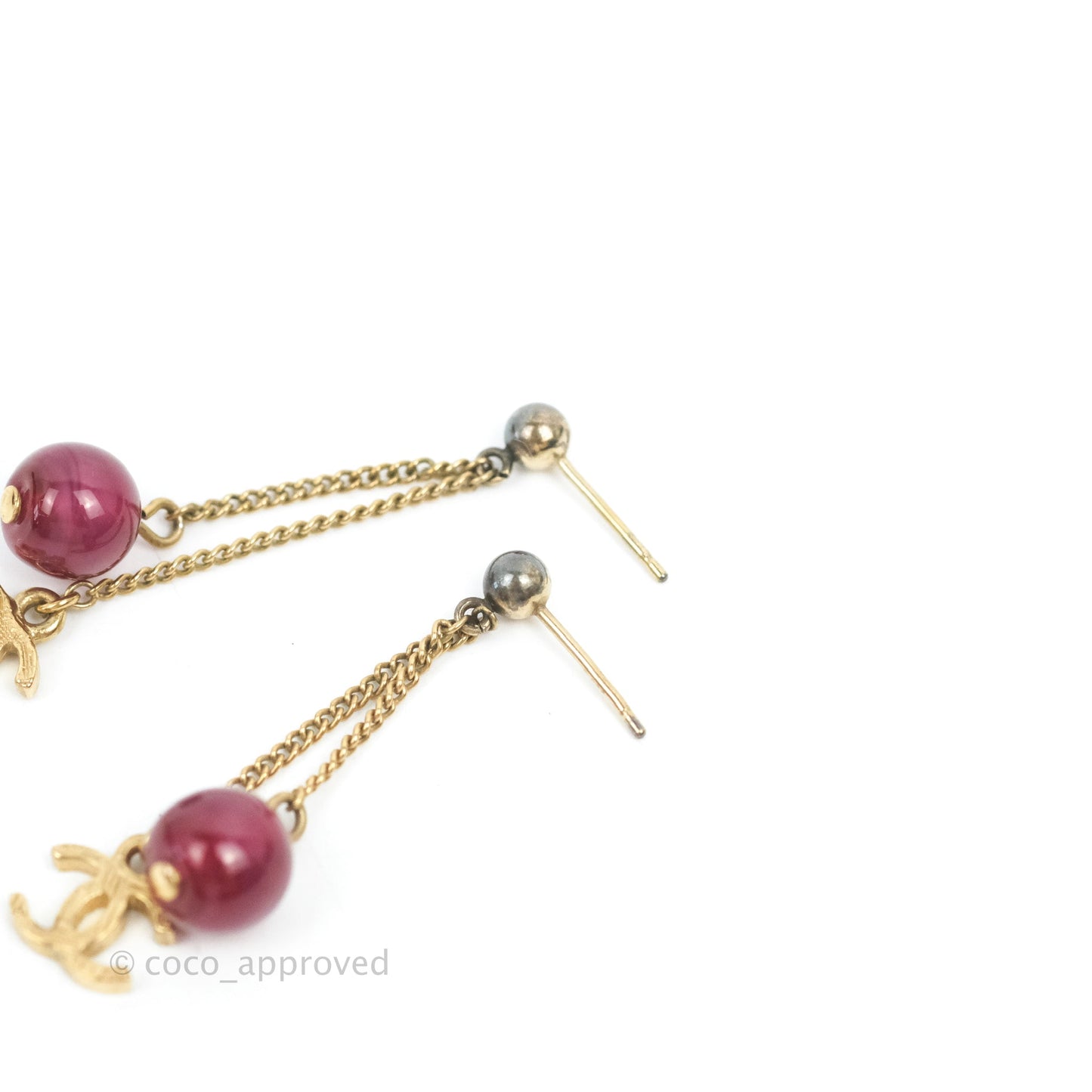Chanel CC Long Drop Earrings Gold Tone