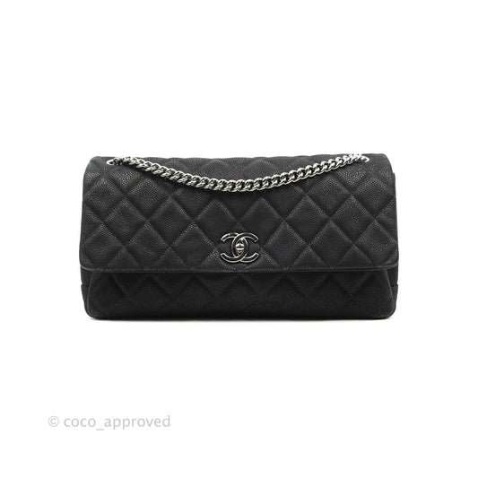 Chanel Lady Pearly Flap Bag Black Caviar Silver Hardware