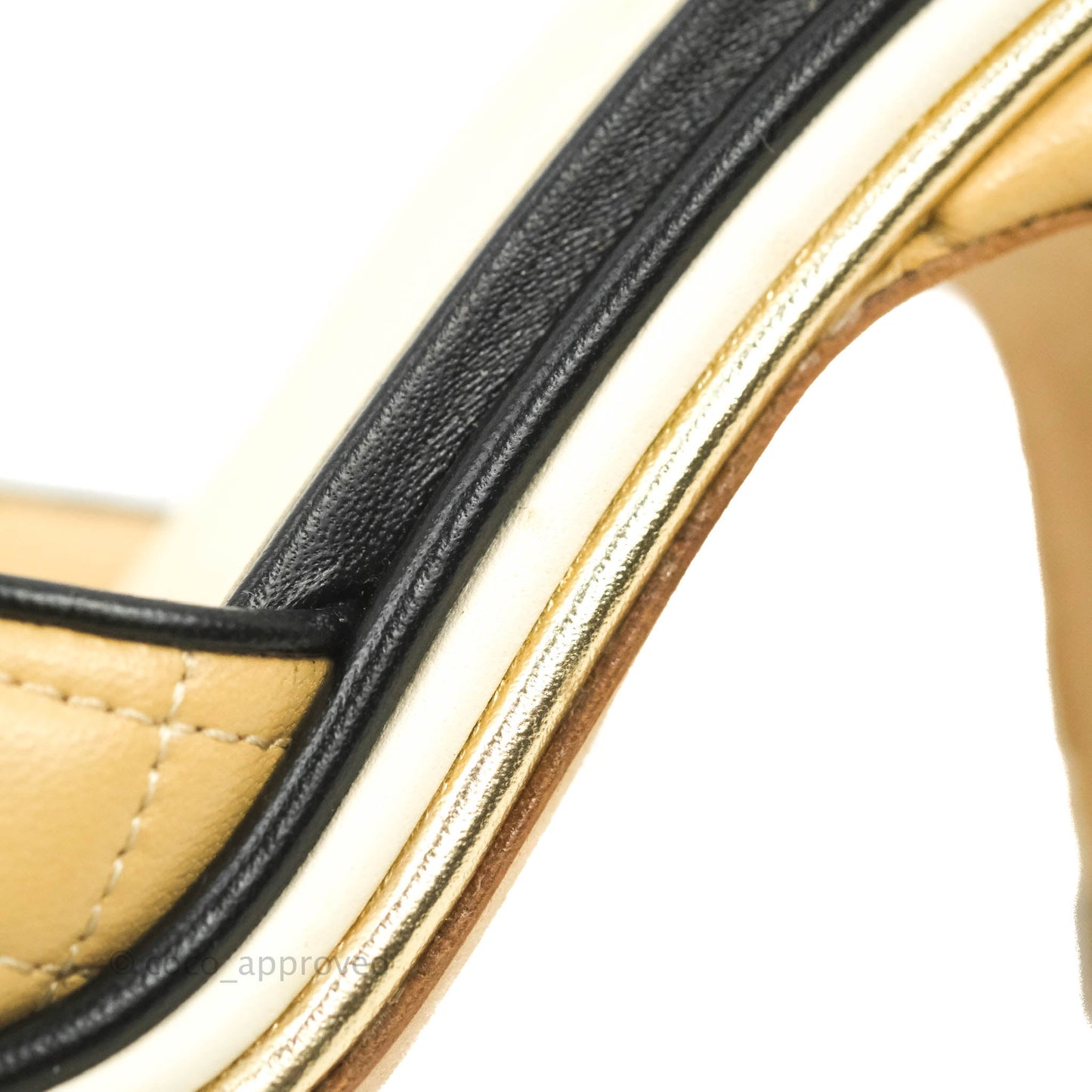 Chanel Beige Black Quilted Leather CC Block Heel Ankle Strap Sandal Size 38