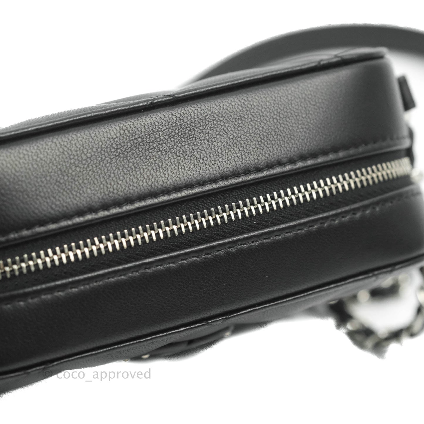 Chanel Mini Quilted Camera Case Black Lambskin Silver Hardware