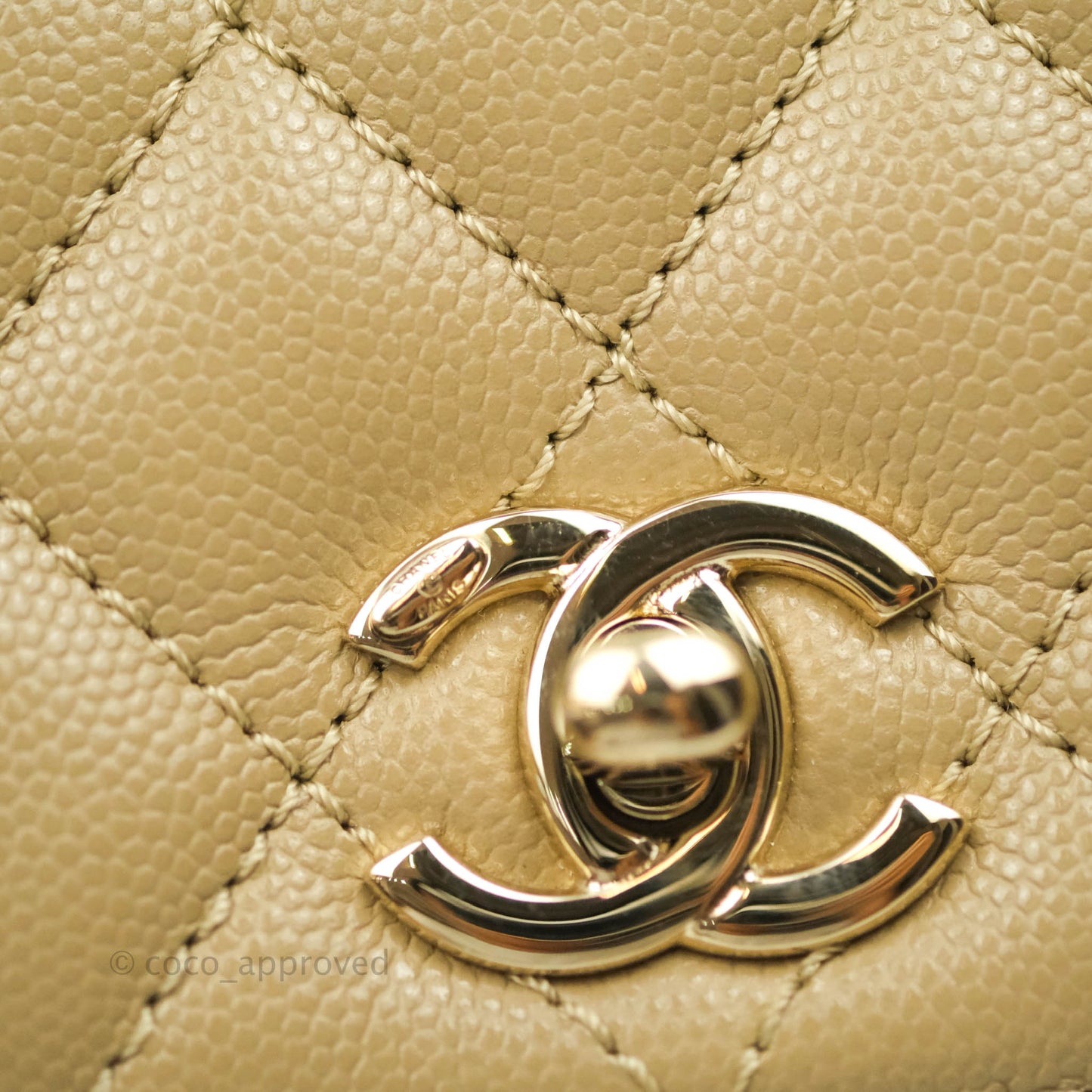 Chanel Mini Beige Coco Handle Quilted Caviar Gold Hardware Embossed Lizard Handle 21A